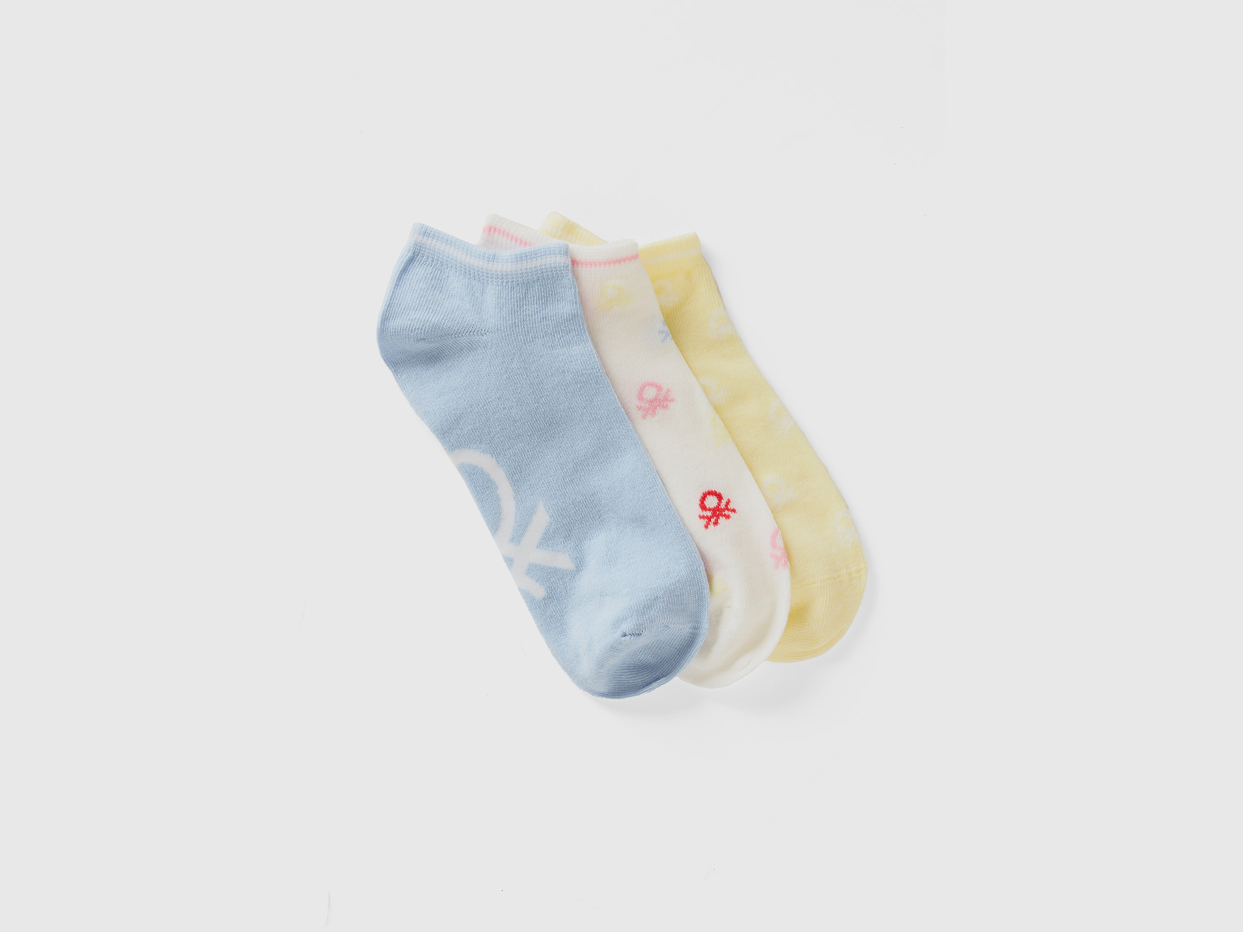 Image of Benetton, Sky Blue, Yellow And White Short Socks, size 35-38, Multi-color, Kids