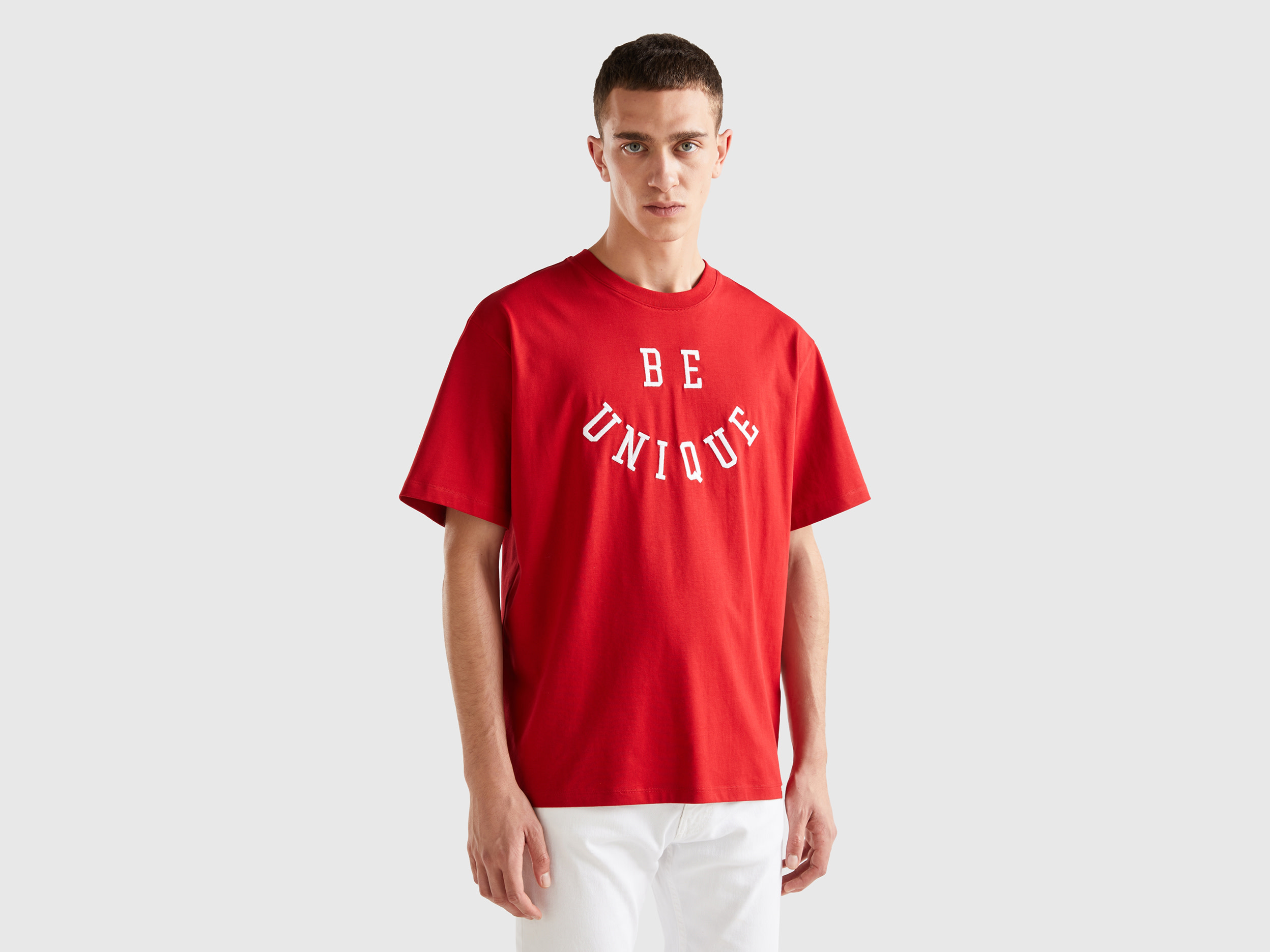 Benetton, T-shirt With Slogan Print, size XL, Red, Men