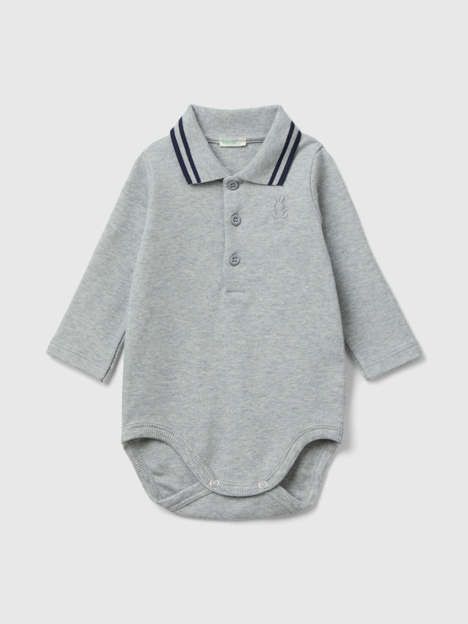 Benetton, Bodysuit Polo In Organic Cotton, Light Gray, Kids