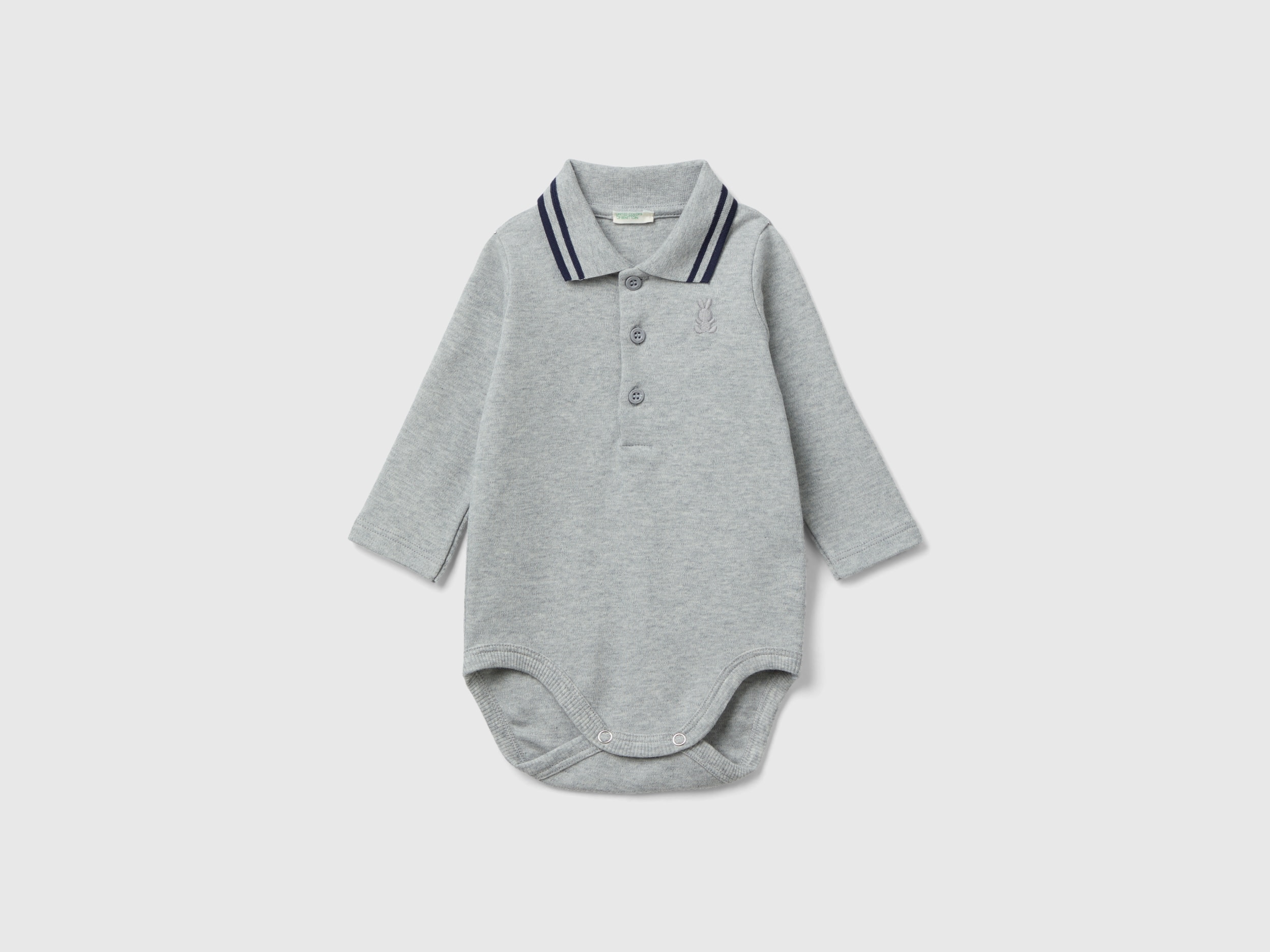 Benetton, Bodysuit Polo In Organic Cotton, size 12-18, Light Gray, Kids