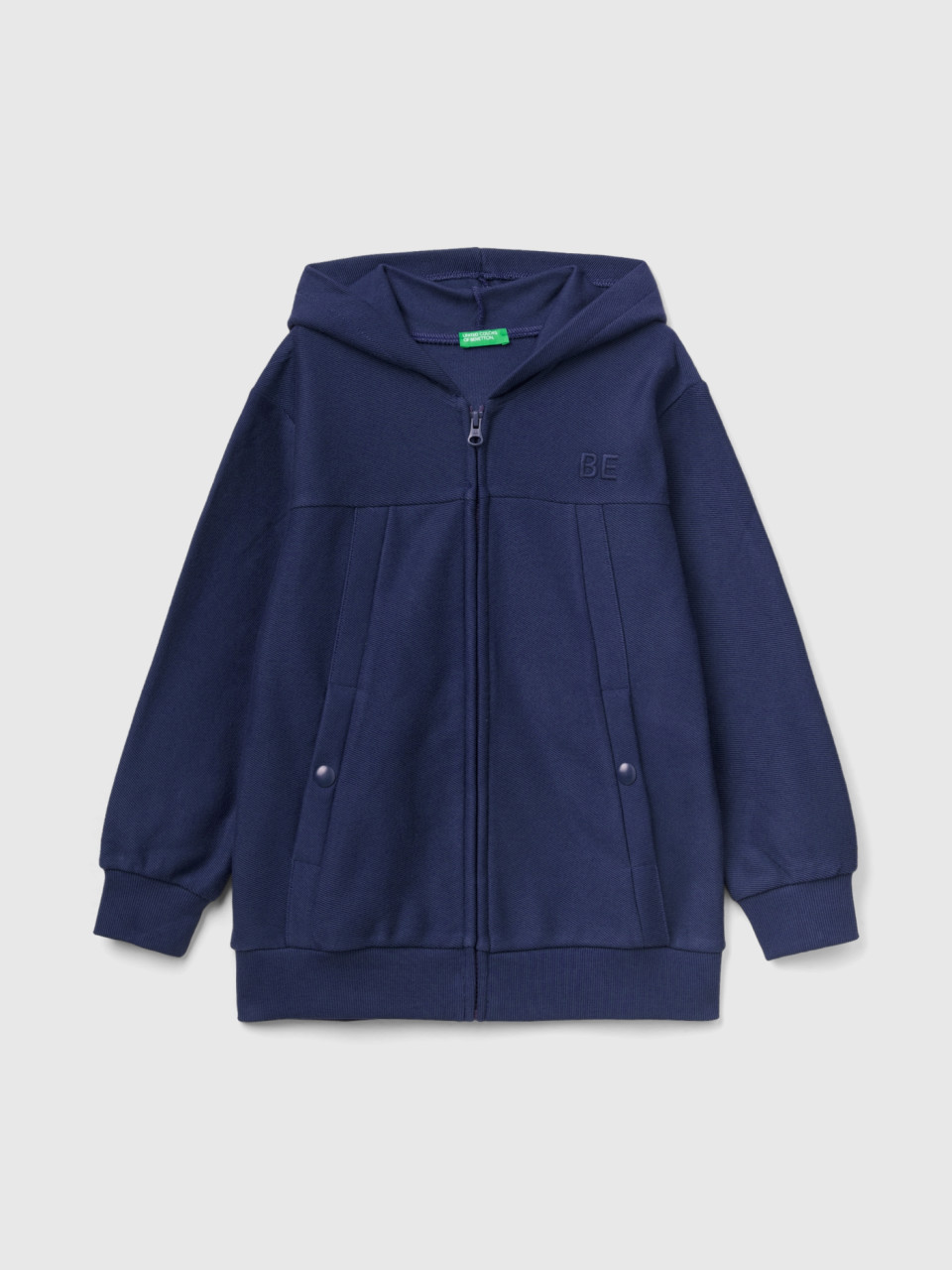 Benetton, Zip-up Sweatshirt With be Embroidery, Dark Blue, Kids