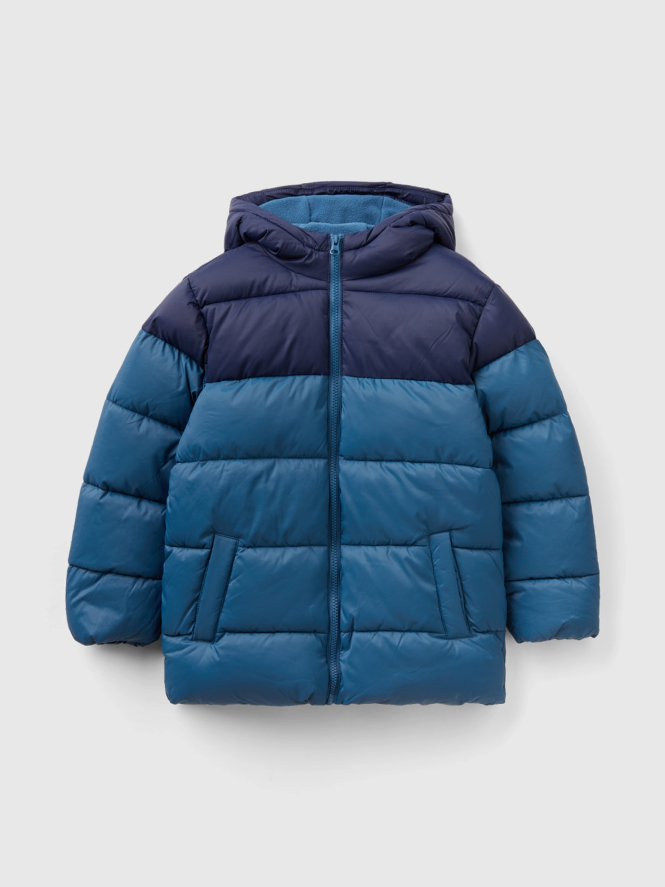 Benetton, Color Block Jacket With Hood, Air Force Blue, Kids