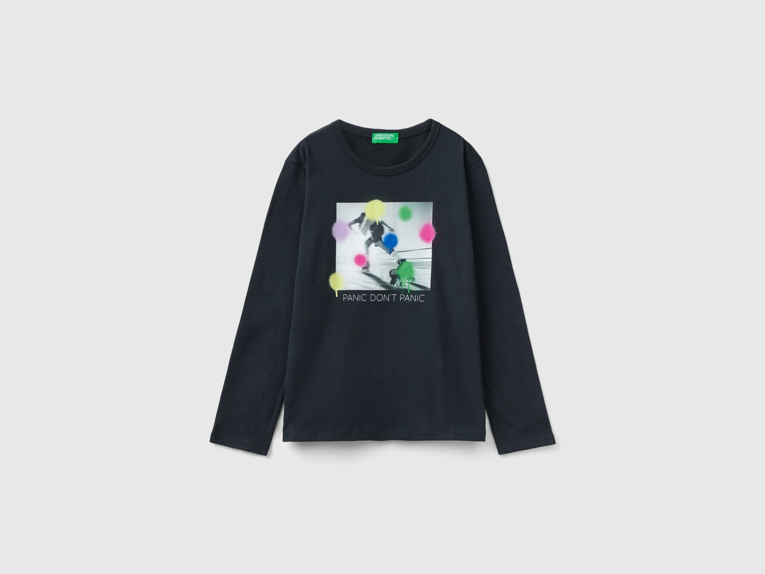 Benetton, Warm T-shirt With Photo Print, size XL, Black, Kids