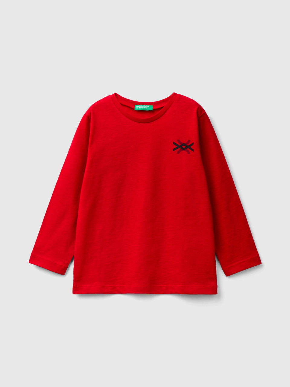 Benetton, T-shirt En Coton Bio À Manches Longues, Rouge, Enfants