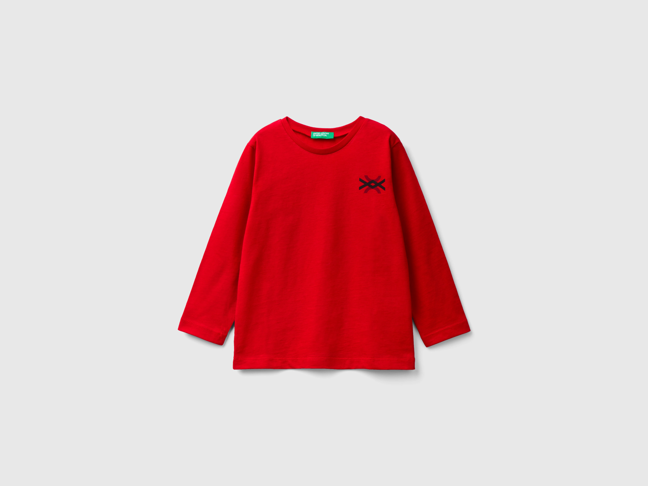 Benetton, Long Sleeve Organic Cotton T-shirt, size 12-18, Red, Kids