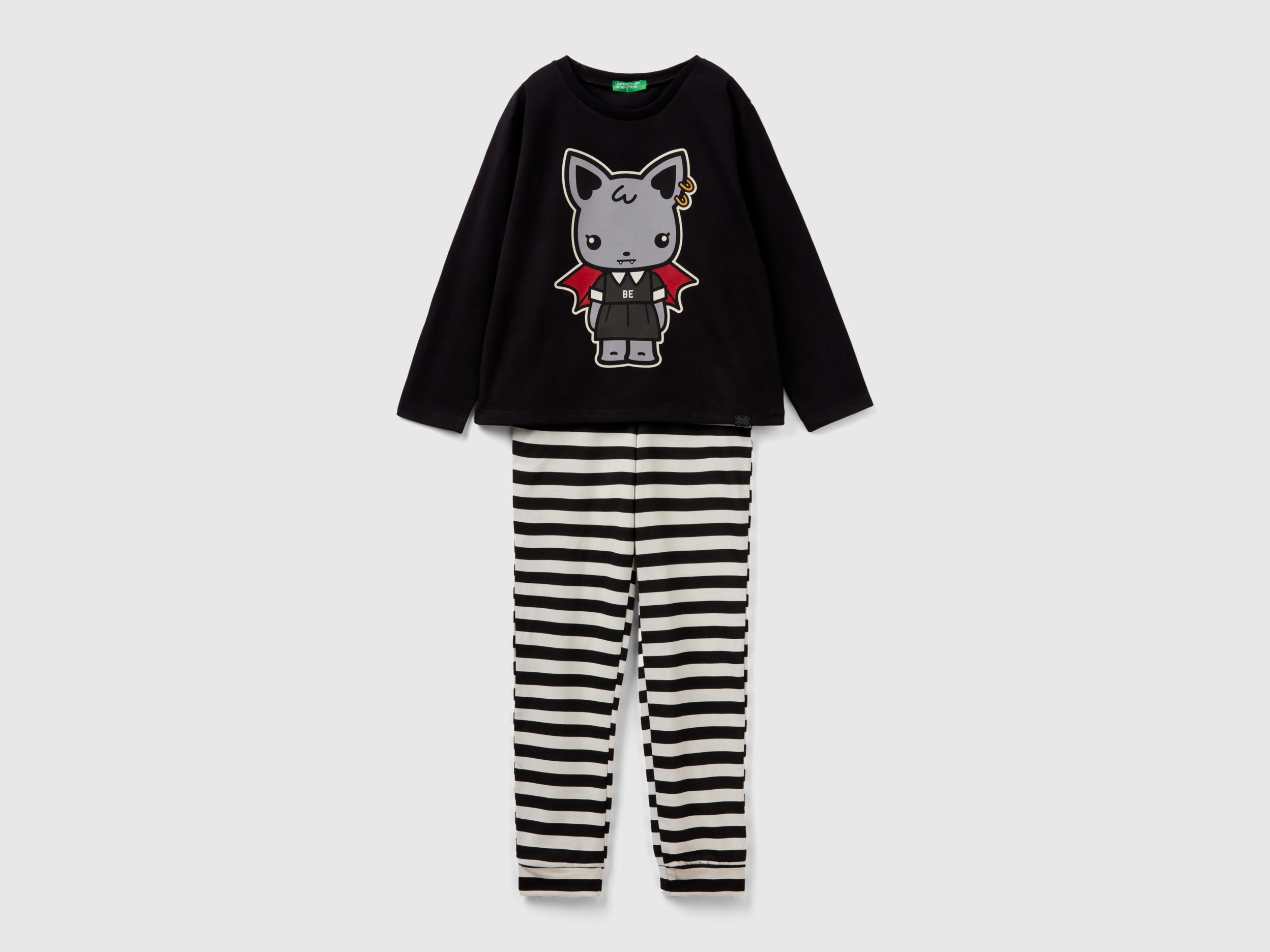 Benetton, Neon Mascot Print Pyjamas, size M, Black, Kids