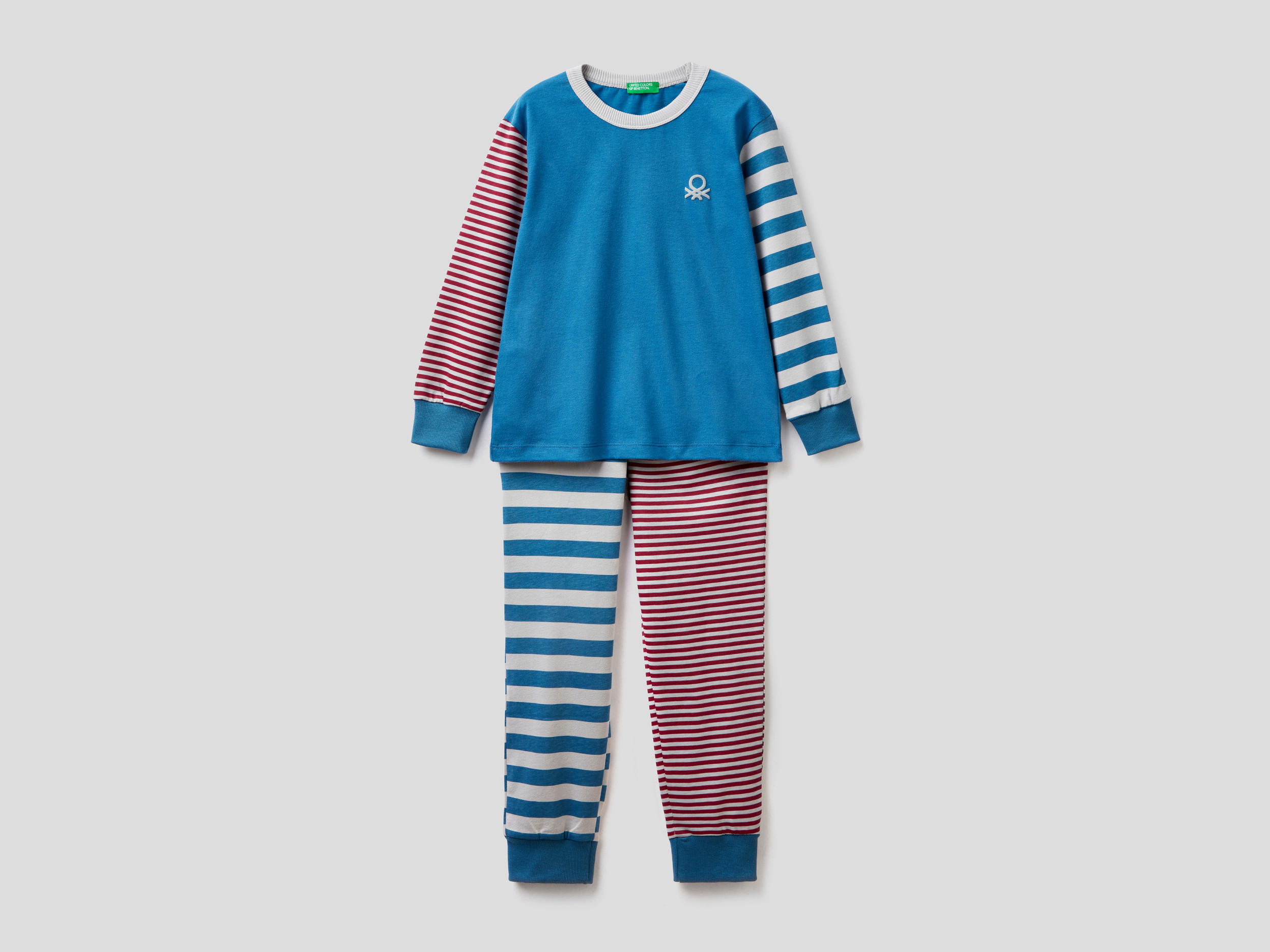 Benetton, Pyjama Rayé 100 % Coton, taille XXS, Bleu Horizon, Enfants