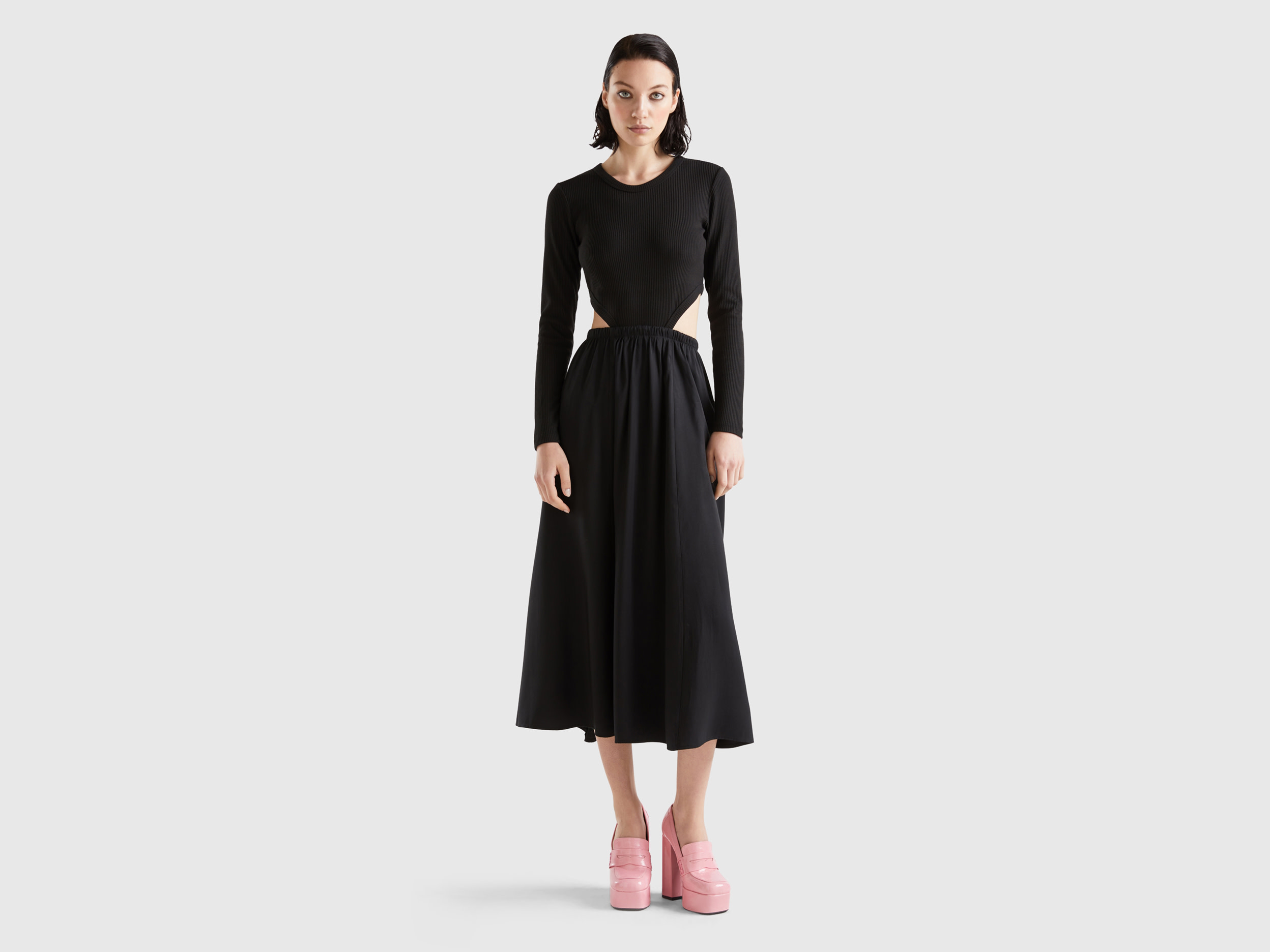 Benetton, Long Cut-out Dress, size XS, Black, Women