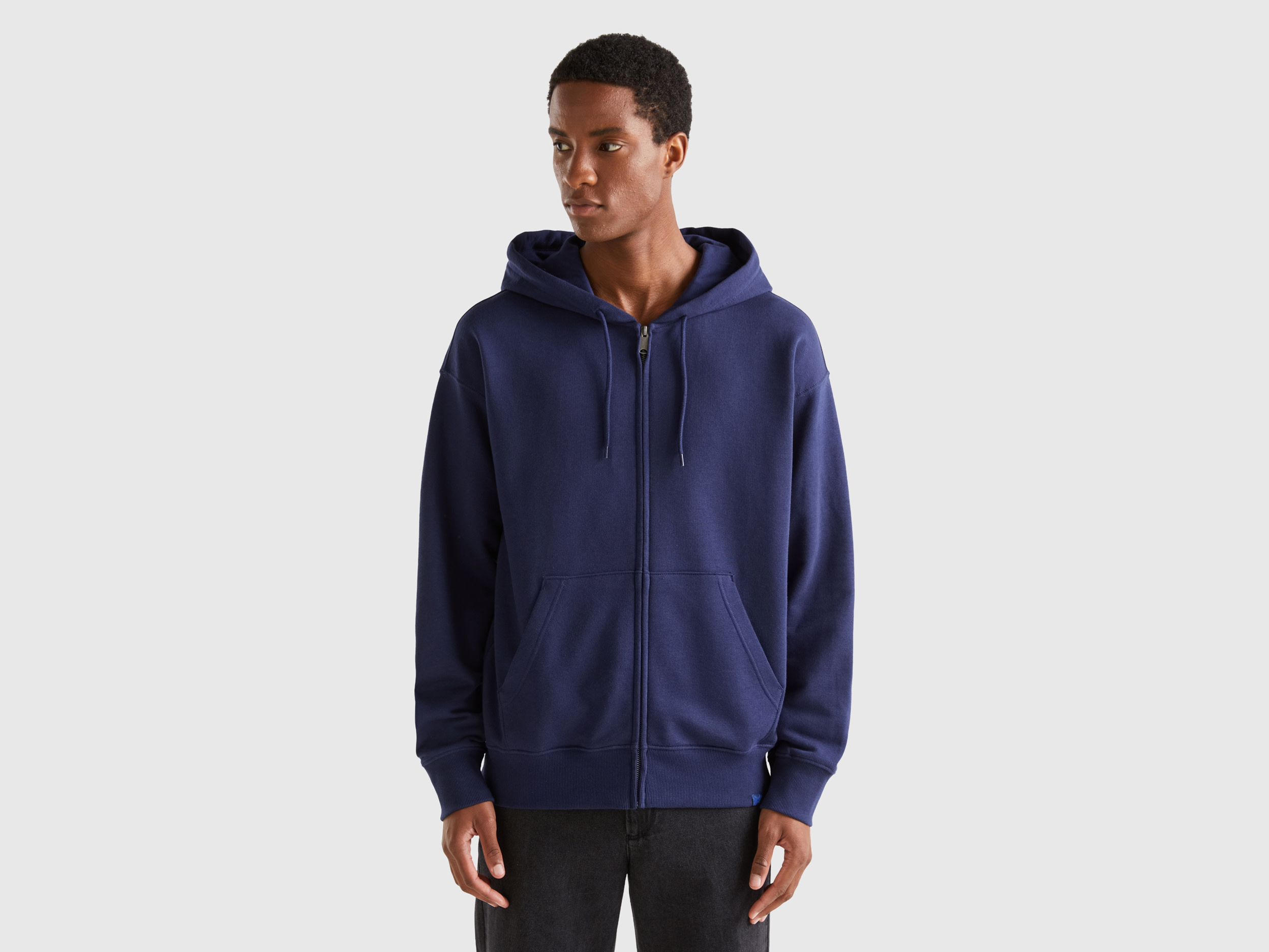 Benetton, Zip-up Hoodie In Cotton, size XXL, Dark Blue, Men