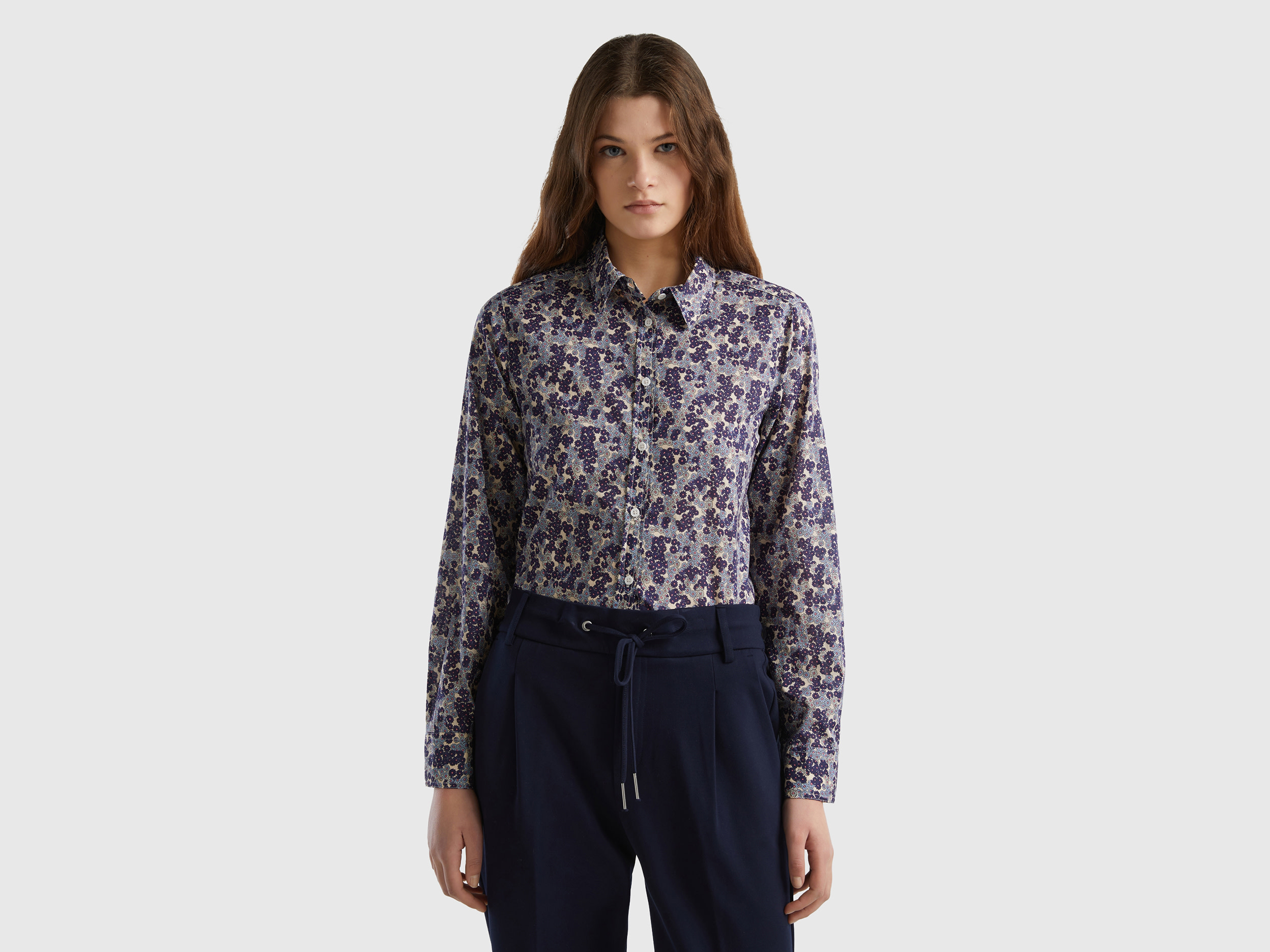 Benetton, 100% Cotton Patterned Shirt, size M, Lilac, Women