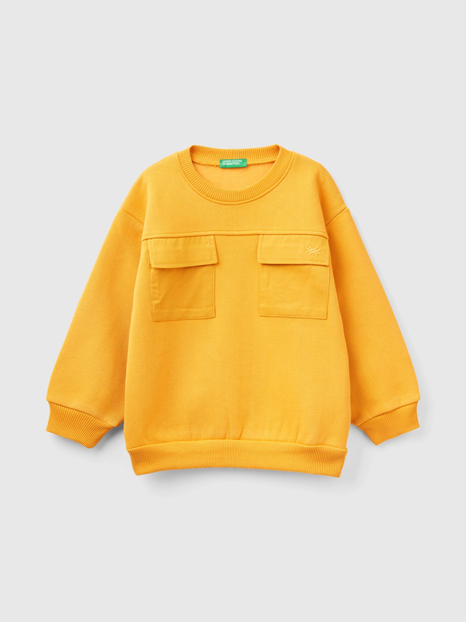 Benetton, Warmer Sweater Mit Taschen, Gelb, male