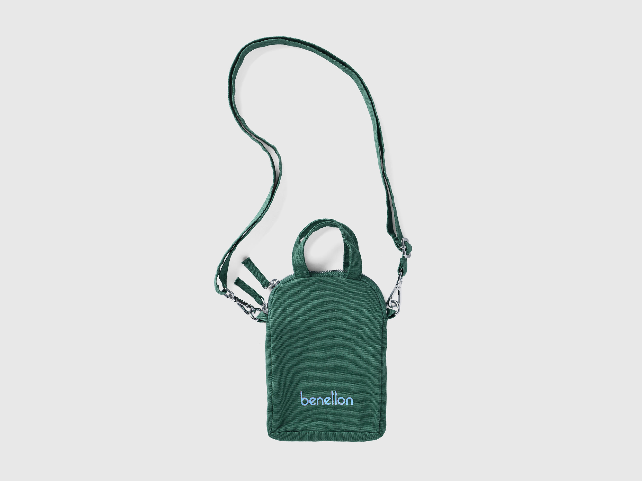 Benetton, Military Green Cell Phone Holder In Pure Cotton, Verde Militare, Donna