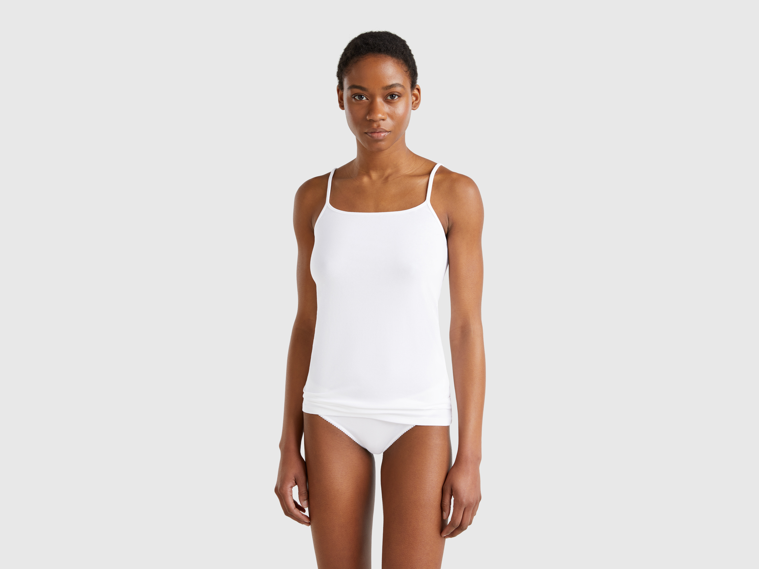 United Colors of Benetton Benetton, Φανέλα Από Ελαστικό Βαμβακερό, size M, Λευκο, Γυναικεία