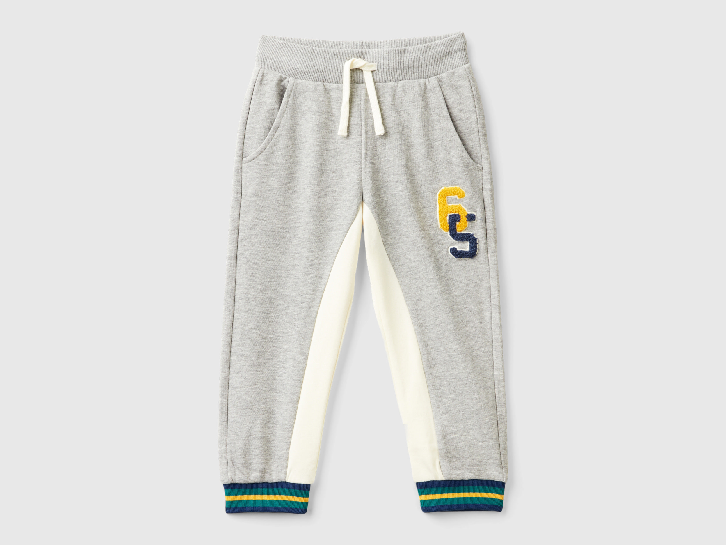 Benetton, Pantaloni In Felpa Con Ricamo, Grigio Chiaro, Bambini