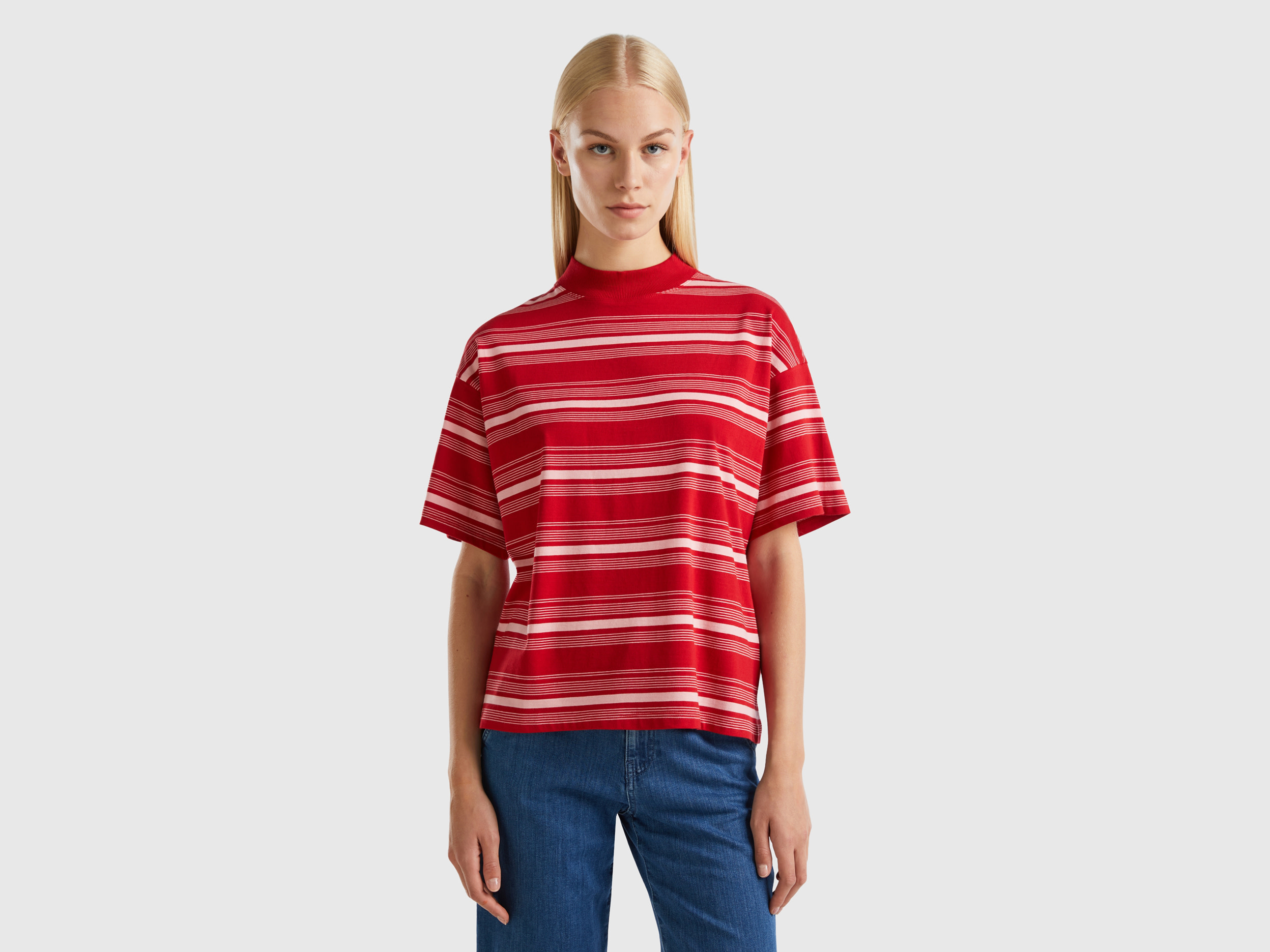 Benetton, Striped Turtleneck T-shirt, size XS, Red, Women