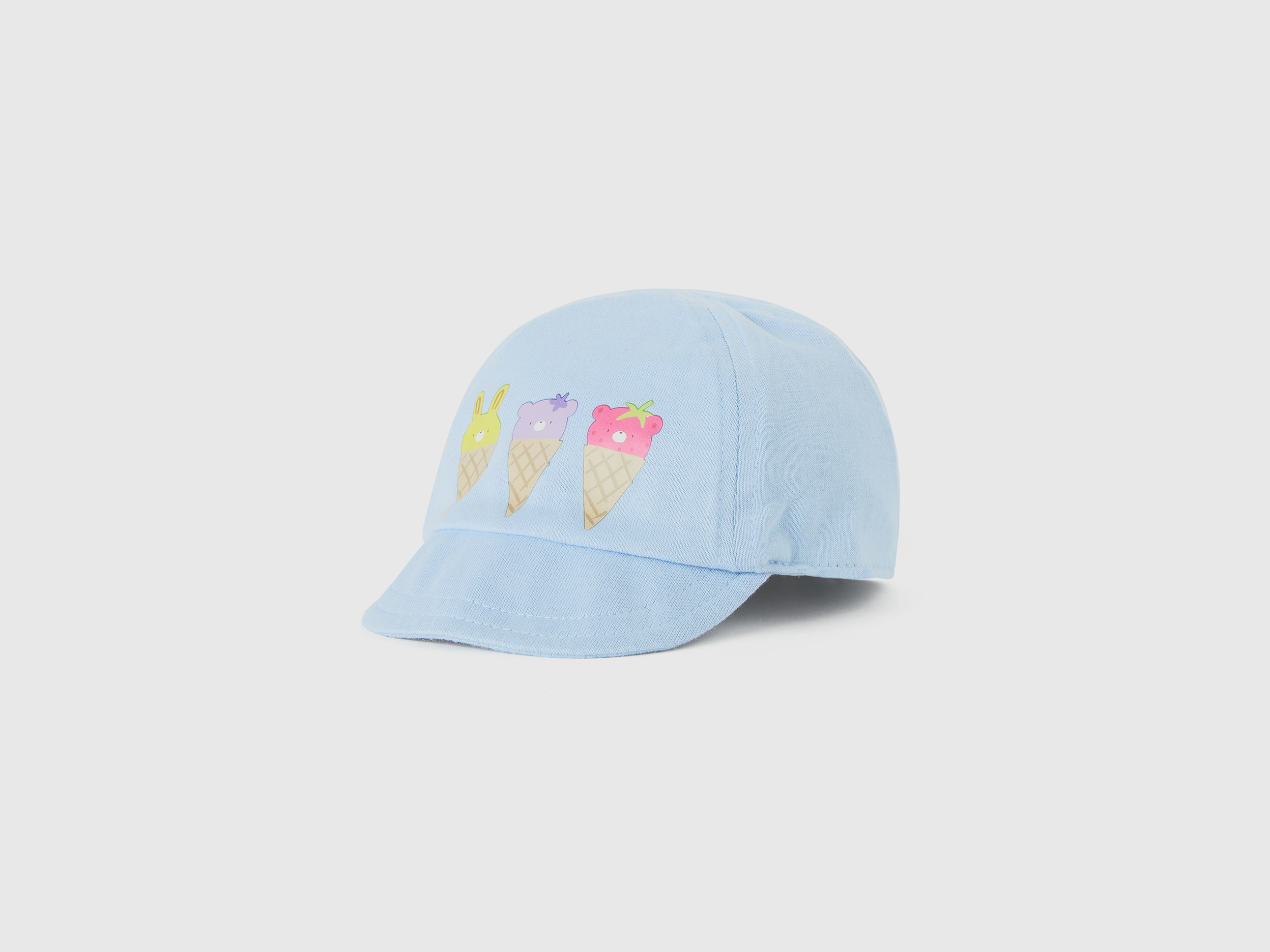 Benetton, Cappello Baseball Con Stampa, Celeste, Bambini