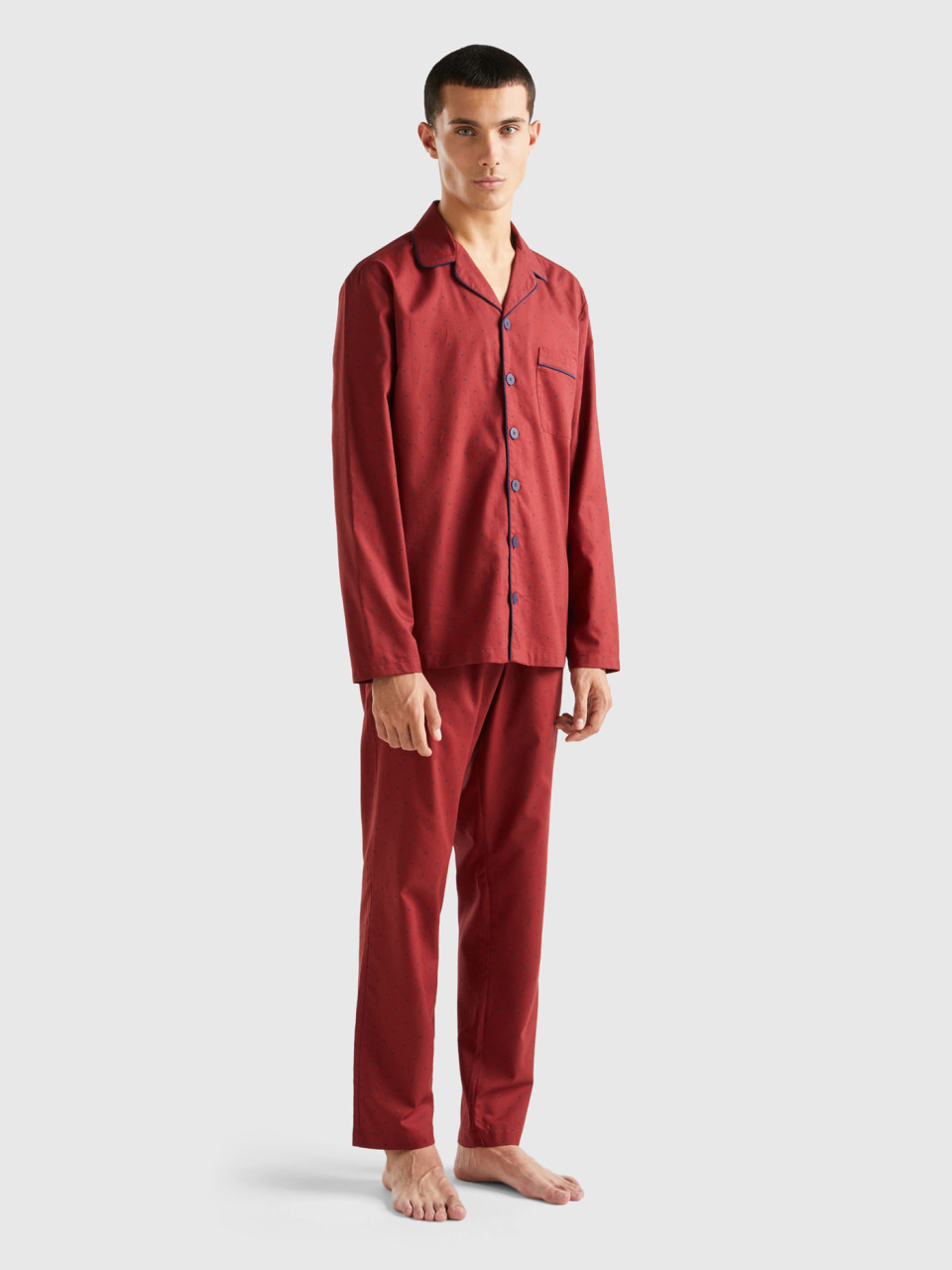 Benetton, Pyjama Mit Punktemuster Und Kleiner Tasche, Rot, male