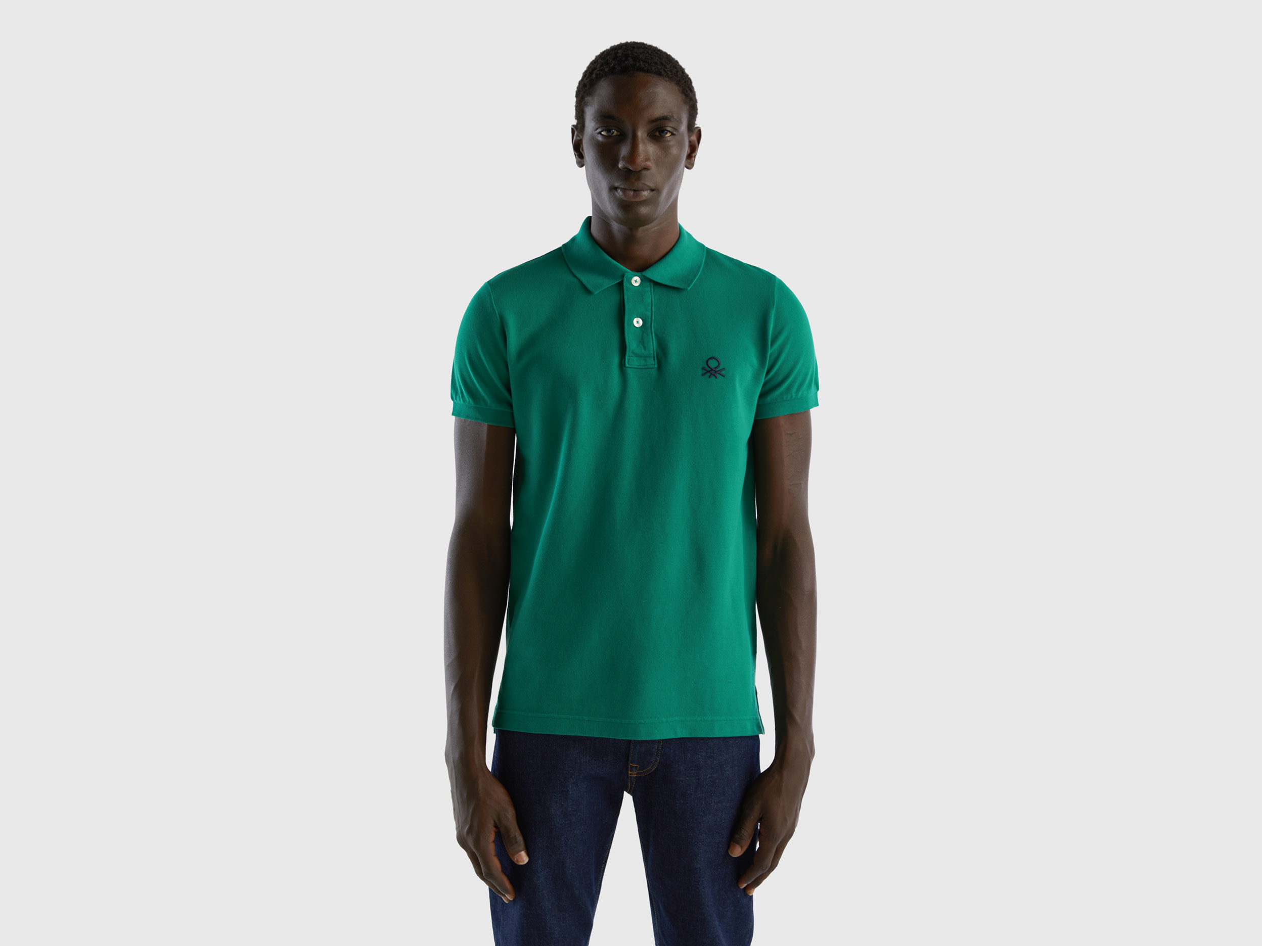 Benetton, Dark Green Slim Fit Polo, size XL, Dark Green, Men
