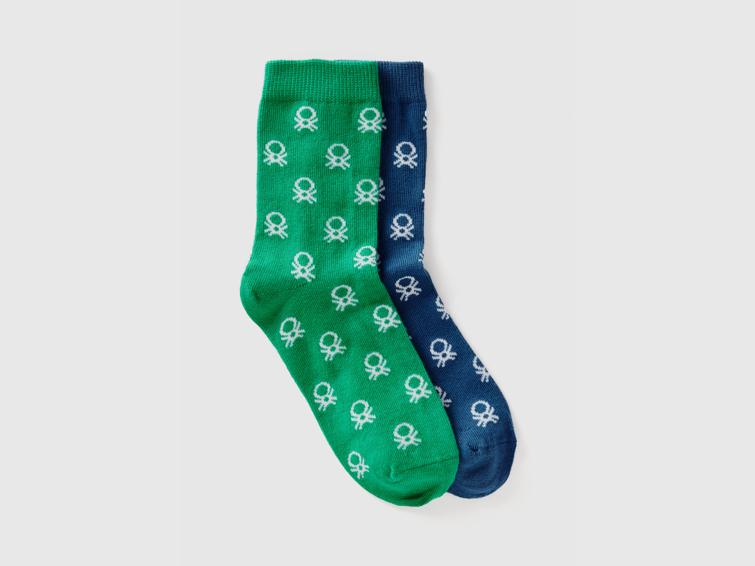 Image of Benetton, Two Pairs Of Long Green And Blue Socks, size 20-24, Multi-color, Kids