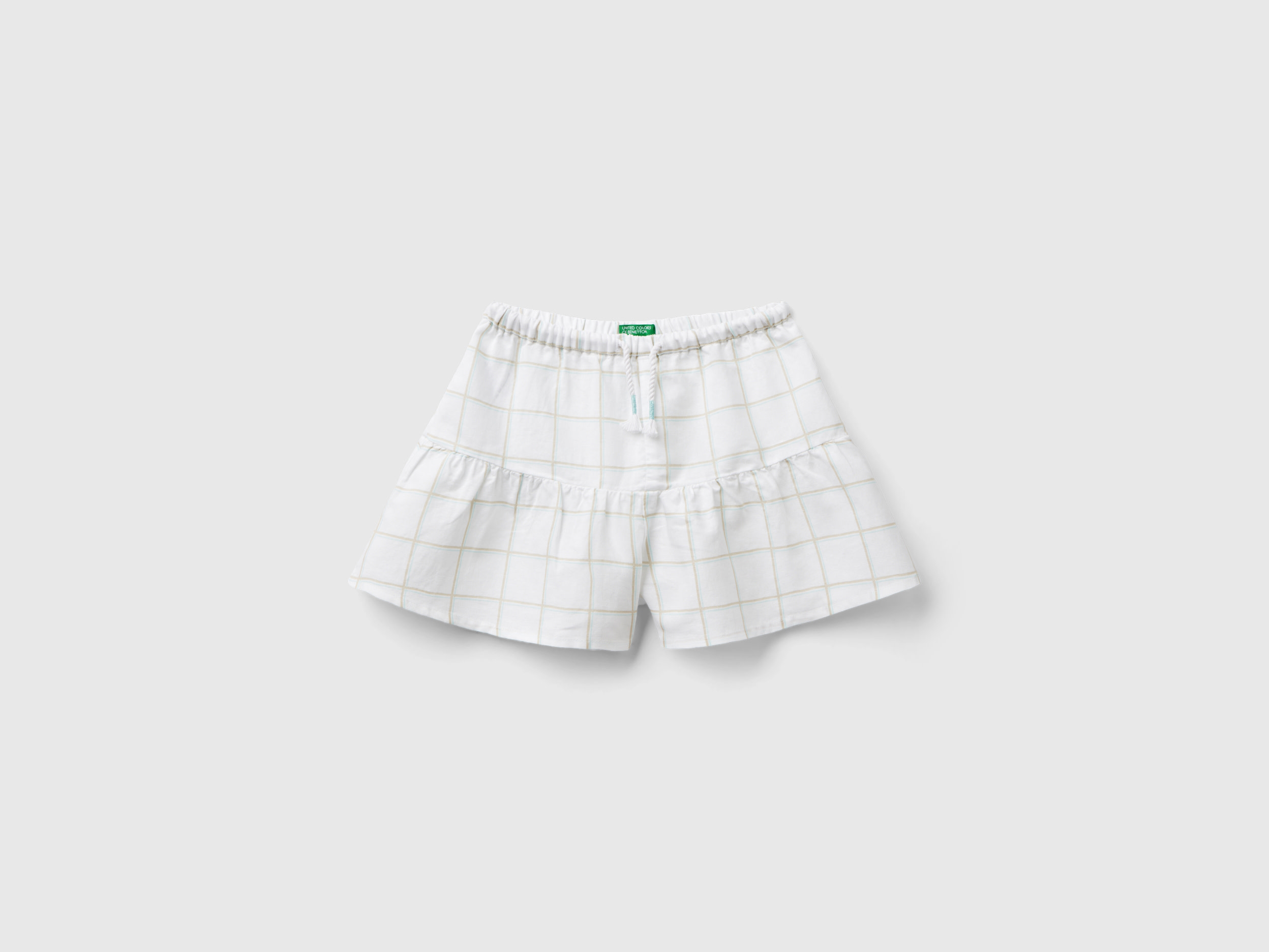 Benetton, Bermuda Fantasia In Misto Lino, Bianco, Bambini