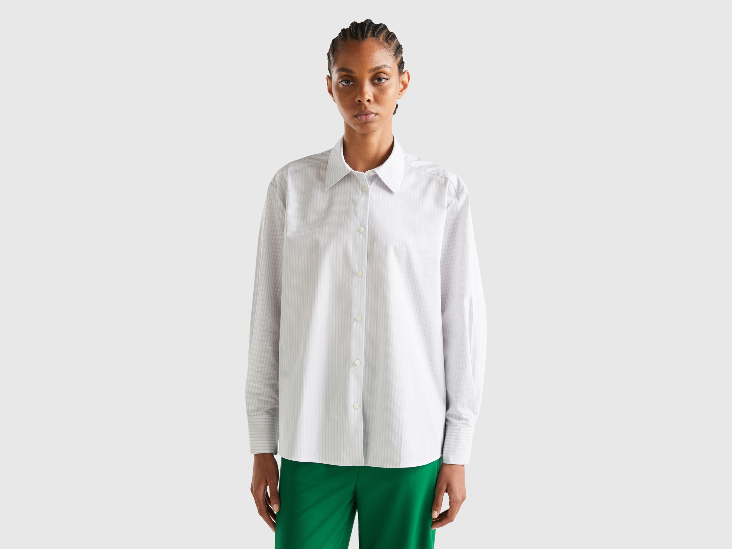 Benetton, Boxy Fit Shirt In 100% Cotton, size XS, White, Women