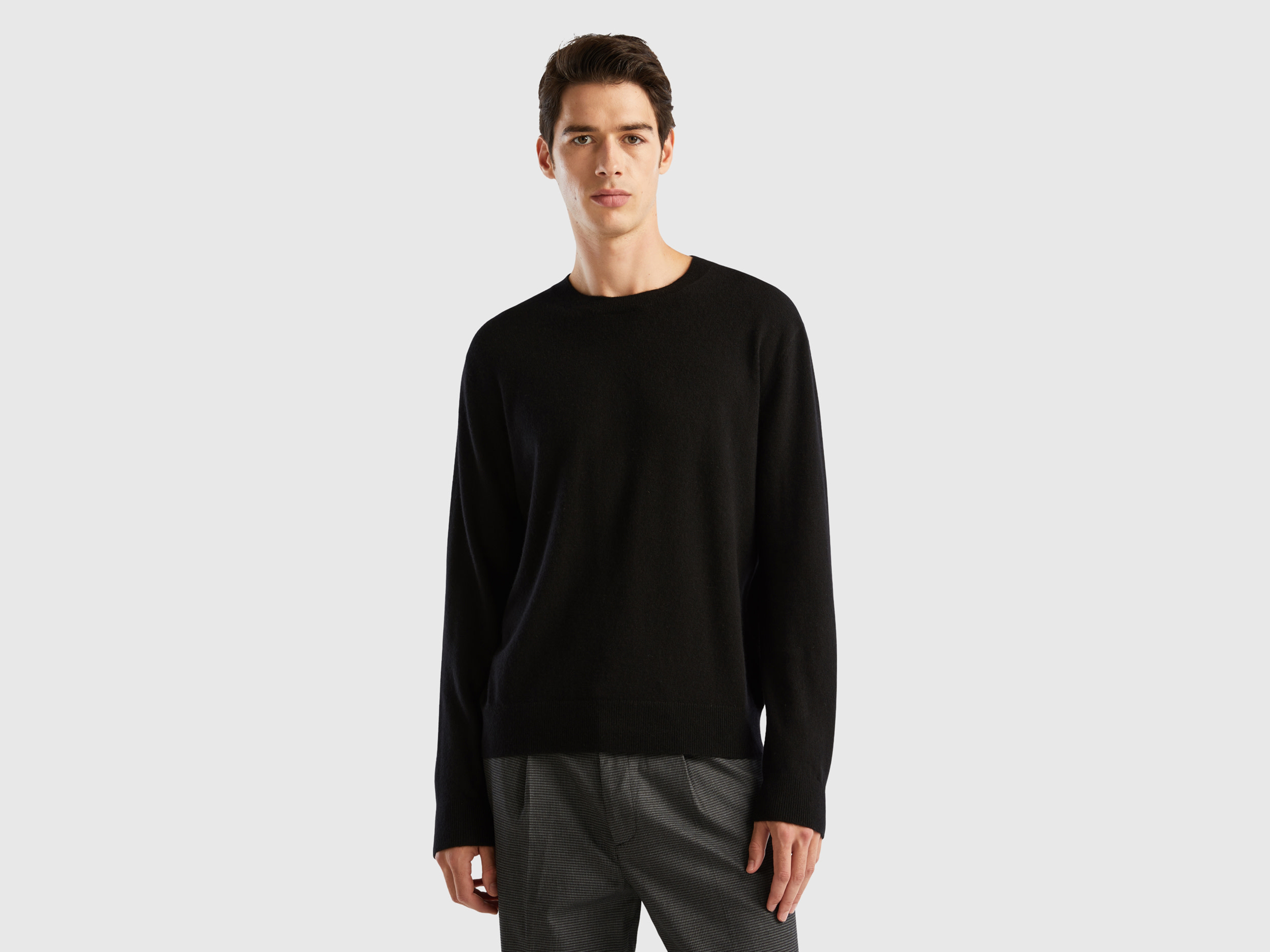 Benetton, Black Sweater In Pure Cashmere, size XS, Black, Men