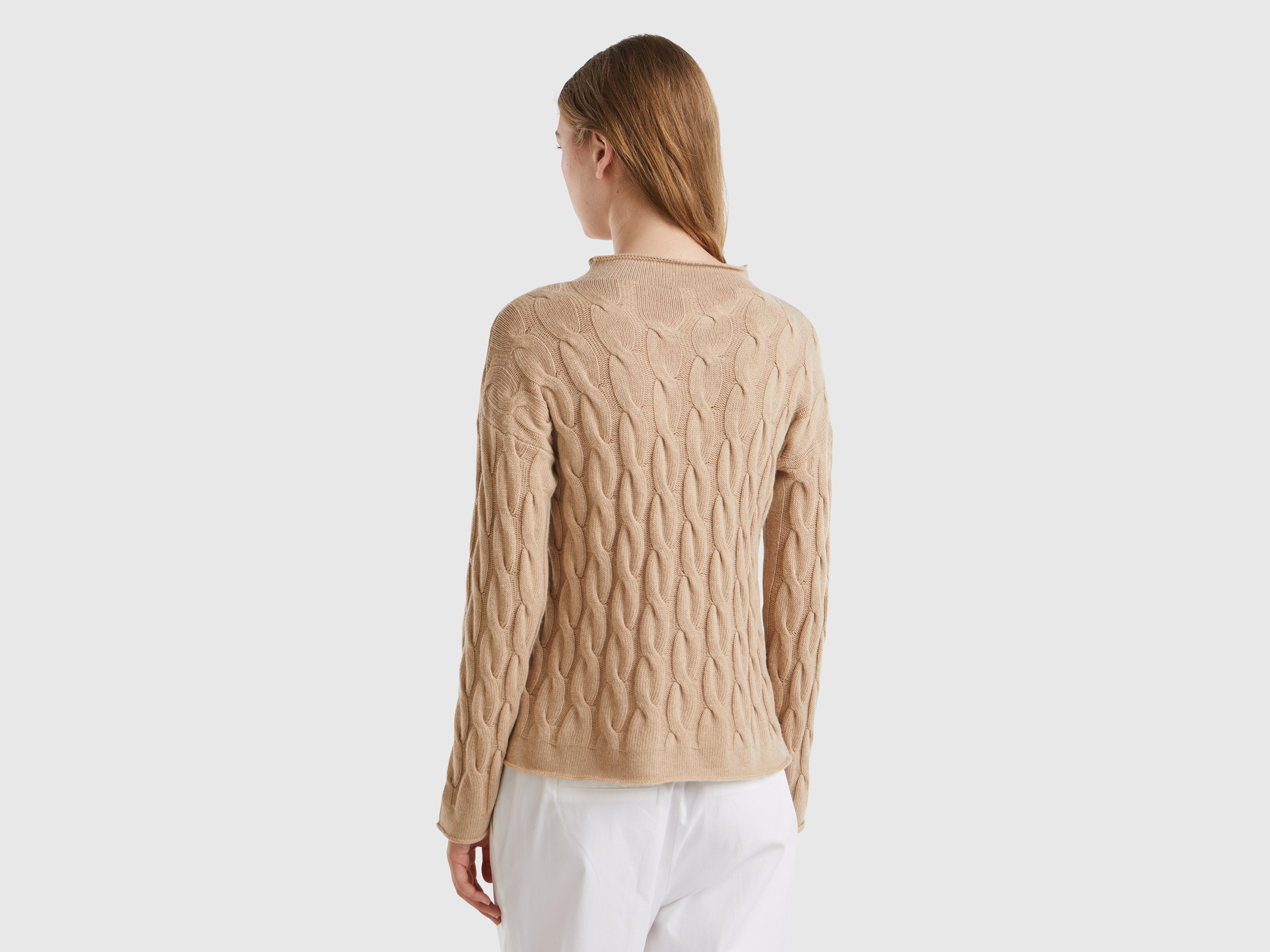 Benetton, Μπλούζα Με Επεξεργασία Με Πλεξούδες, size XS, Μπεζ, Γυναικεία φωτογραφία
