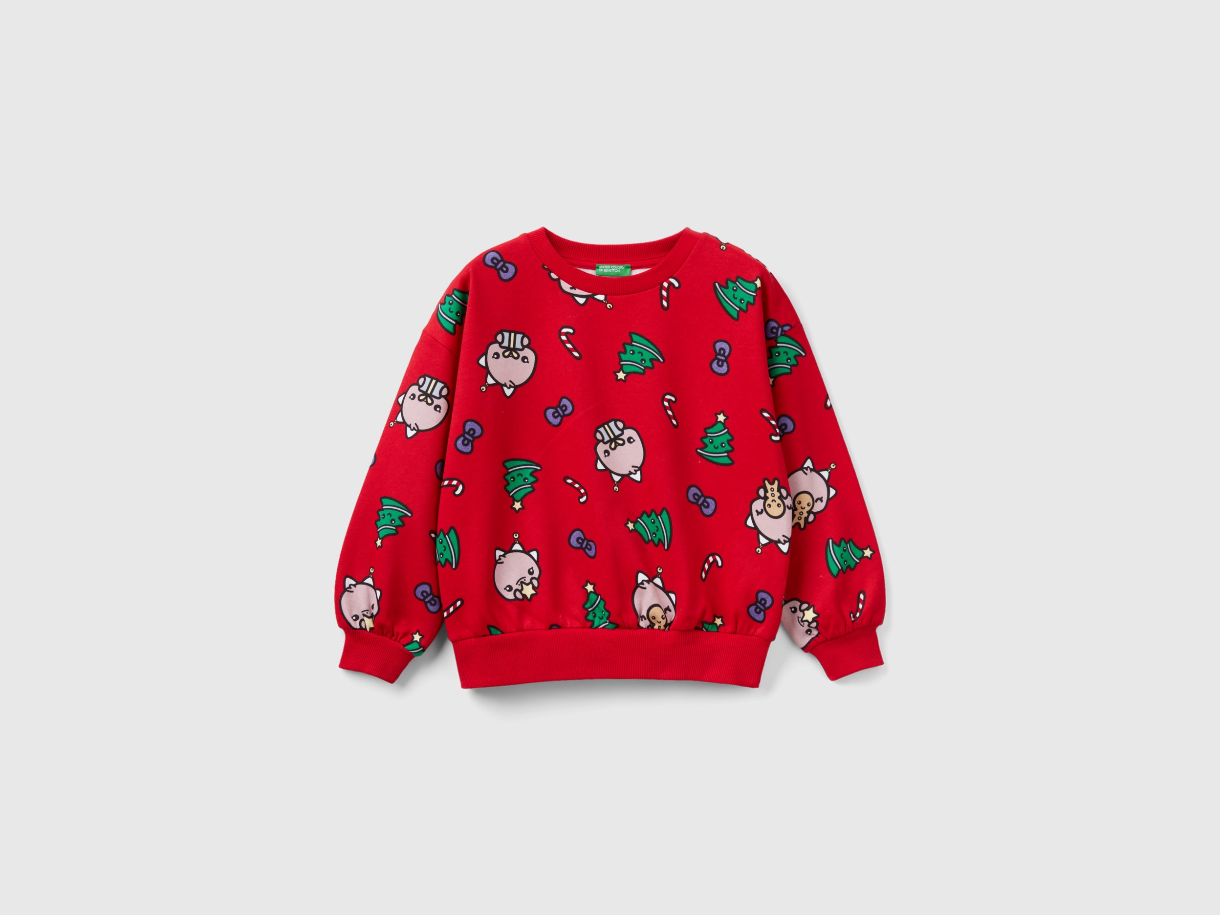 Benetton, Warm Oversized Fit Christmas Sweatshirt, size L, Red, Kids