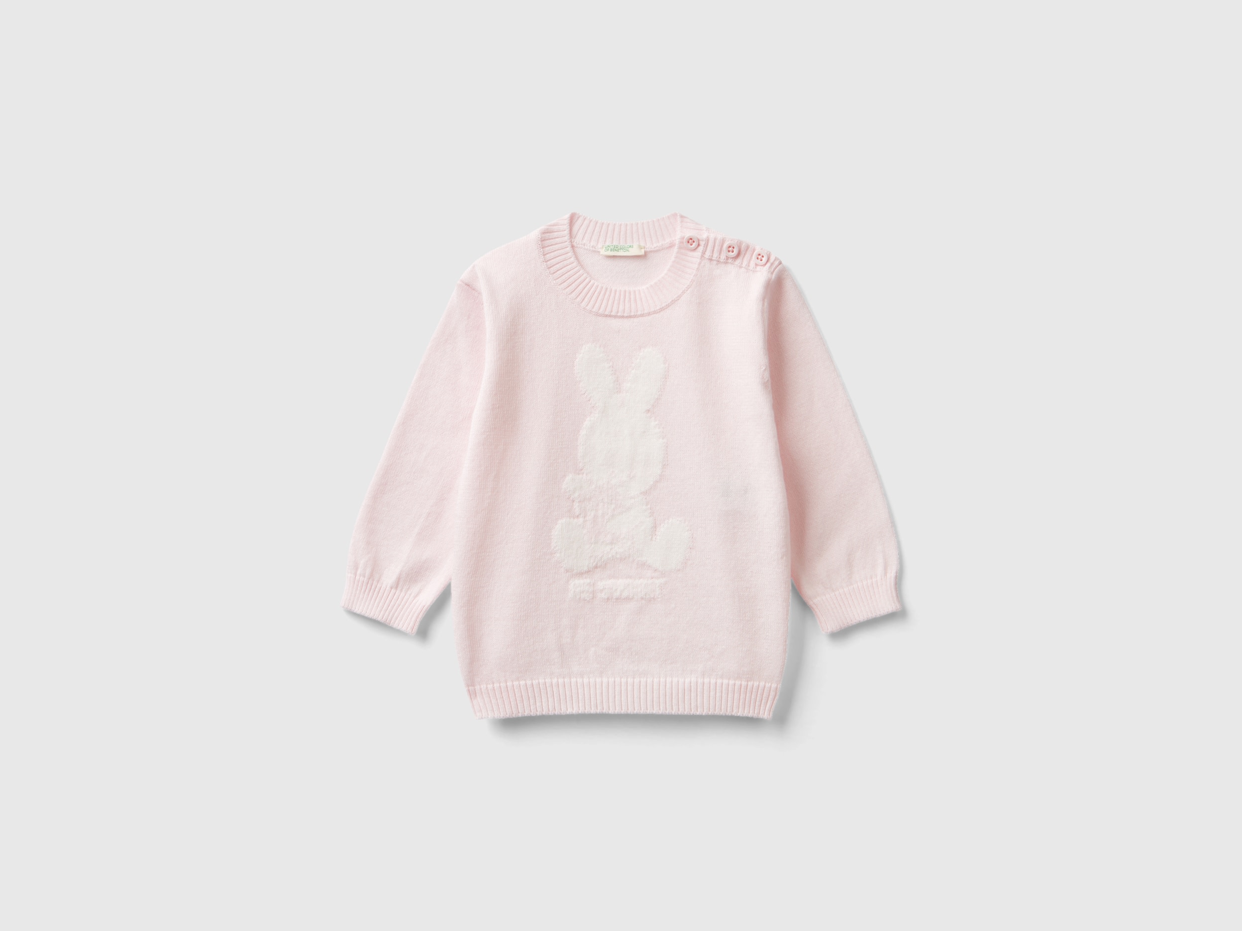 Benetton, Warm Cotton Sweater With Inlay, size 1-3, Soft Pink, Kids