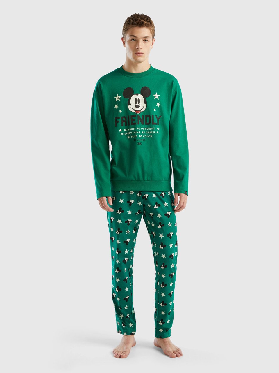 Benetton, Pyjamas With Neon Mickey Mouse Print, Green, Men