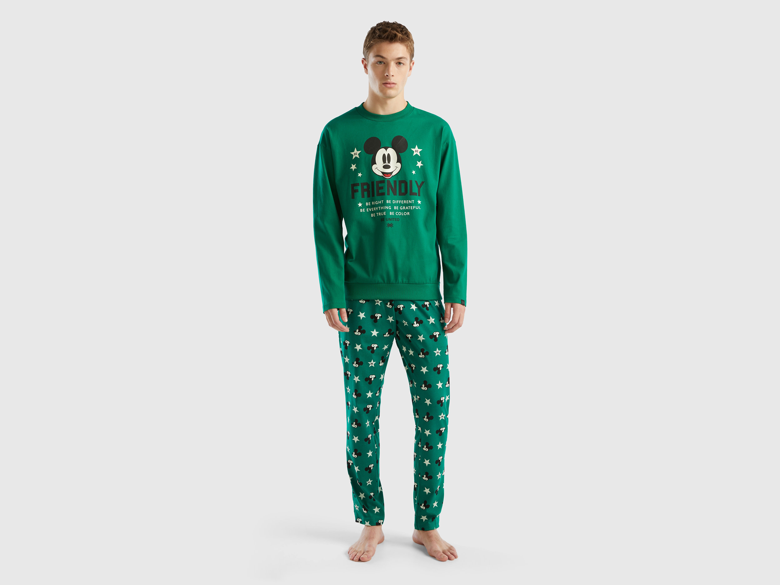 Benetton, Pyjamas With Neon Mickey Mouse Print, size S, Green, Men