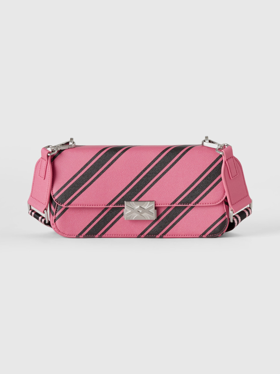 Benetton, Pink Handbag With Regimental Stripes, Pink, Women