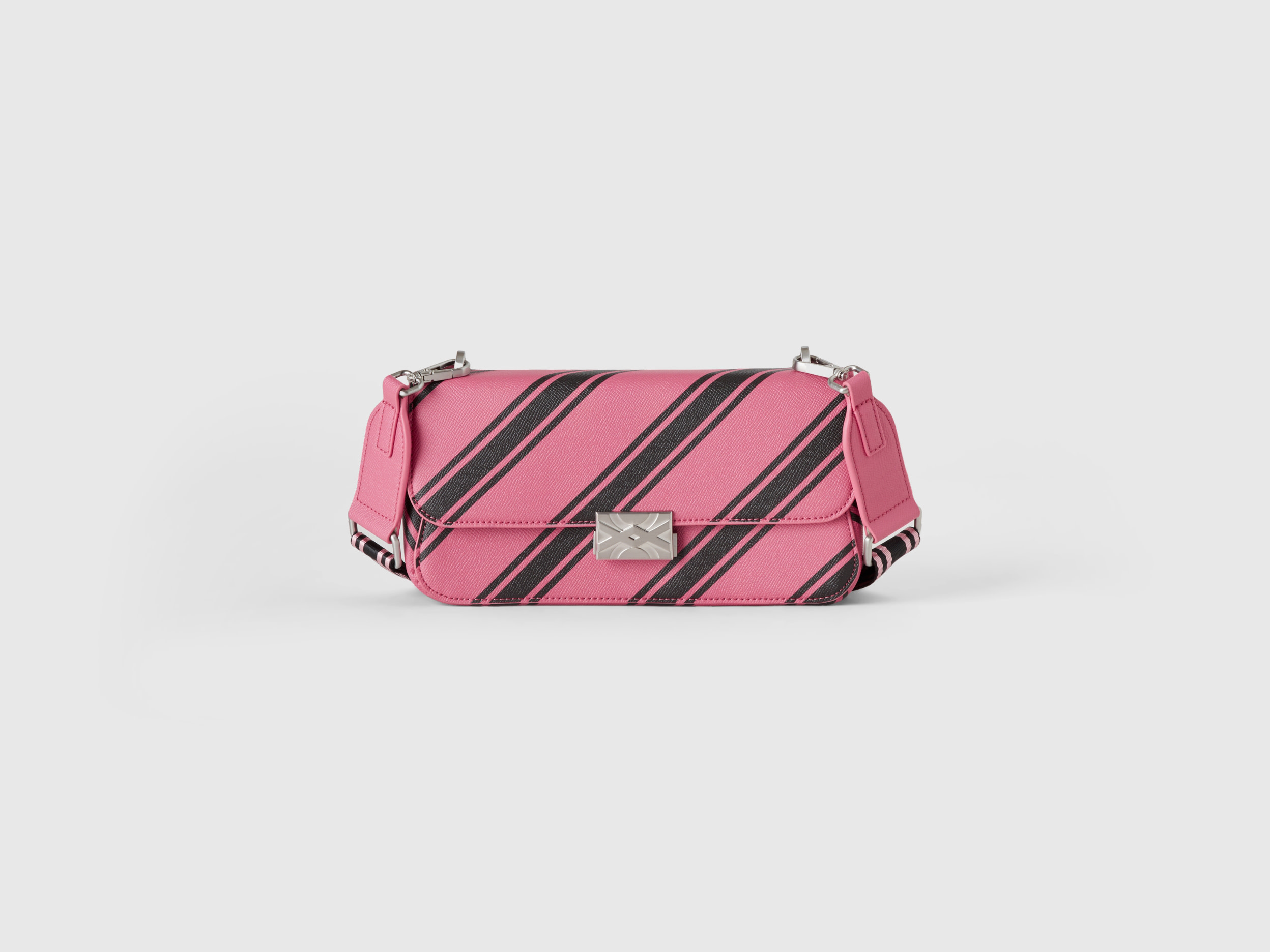 Benetton, Pink Handbag With Regimental Stripes, size OS, Pink, Women