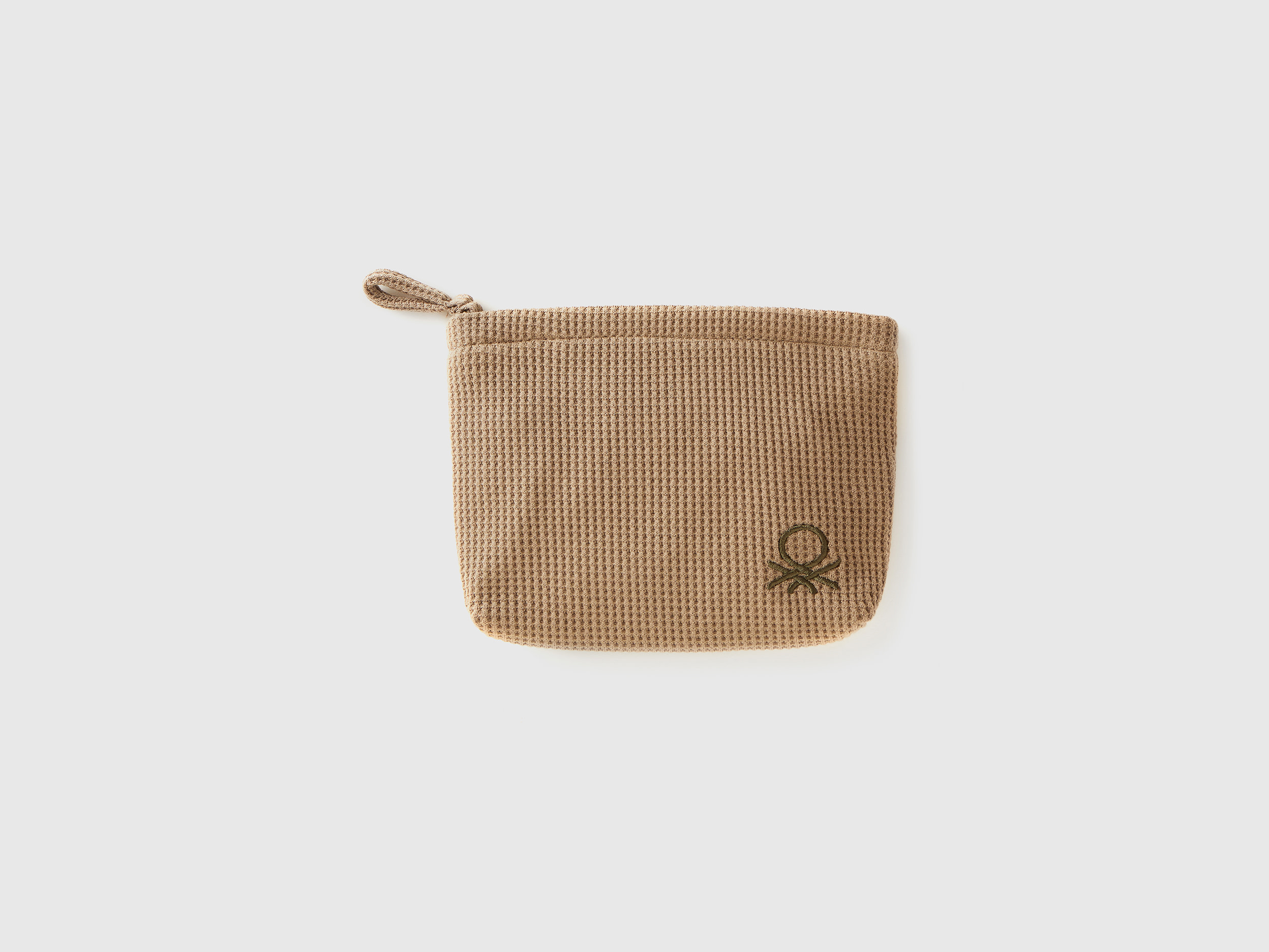 Benetton, Beauty Case In Cotone A Nido D'ape, Beige, Donna