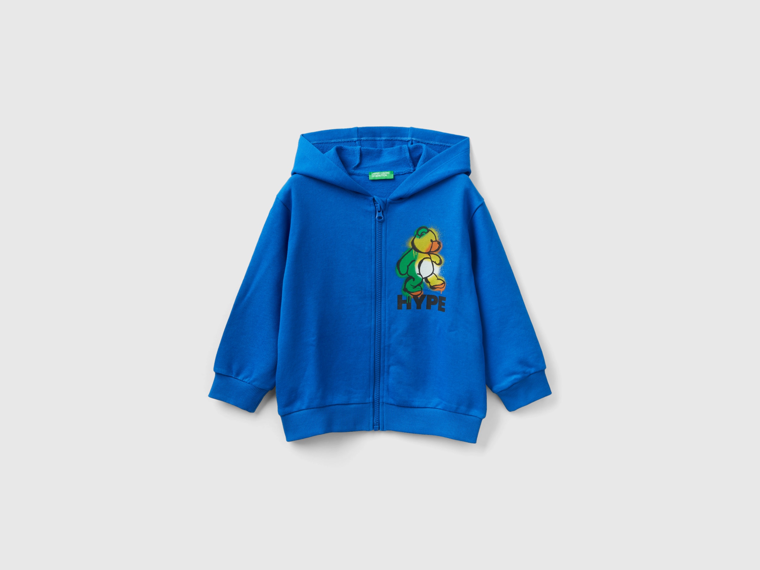 Benetton, Oversize Sweatshirt With Hood, size 2-3, Bright Blue, Kids