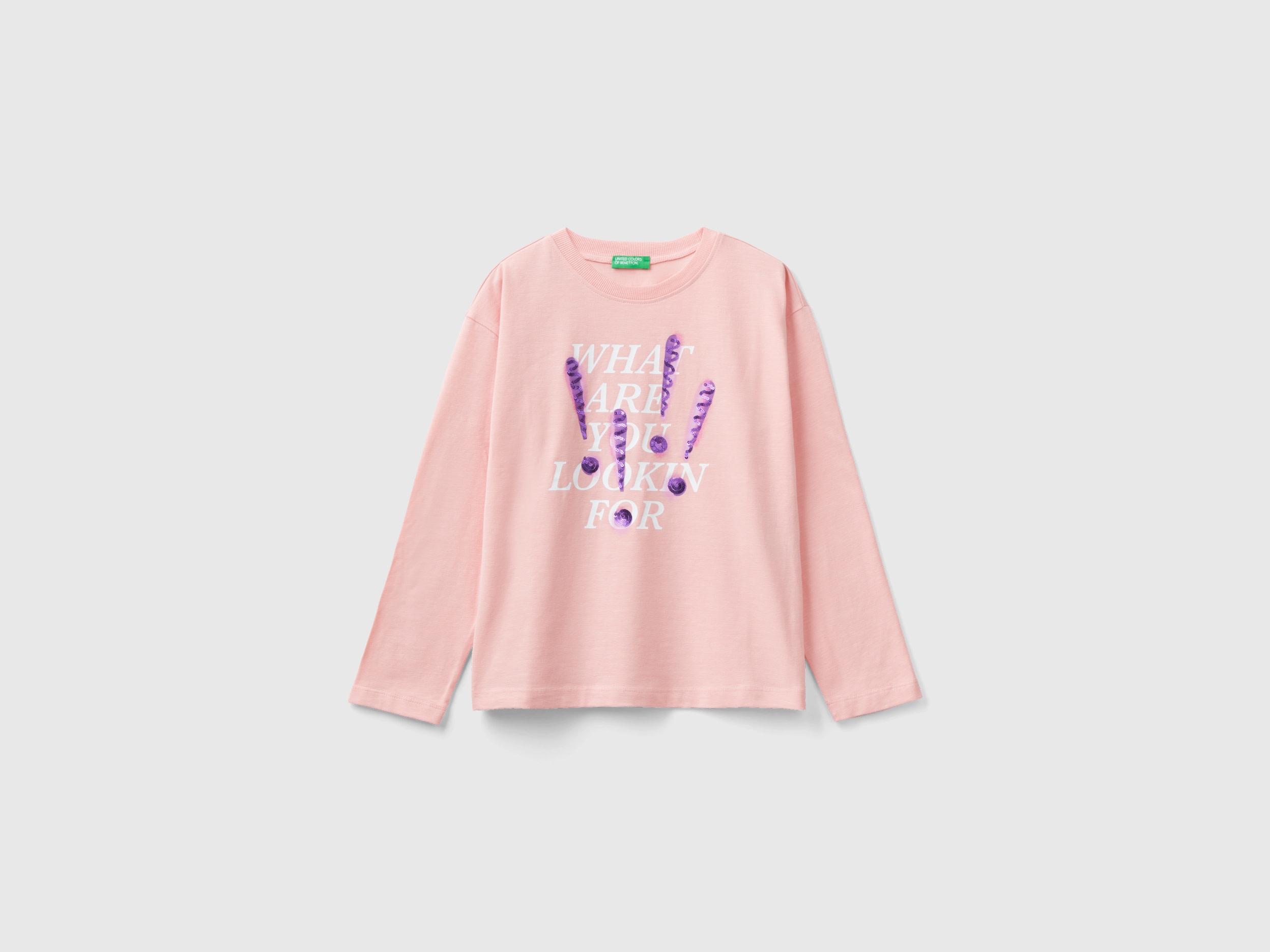 Benetton, T-shirt With Print And Sequins, size L, Pink, Kids