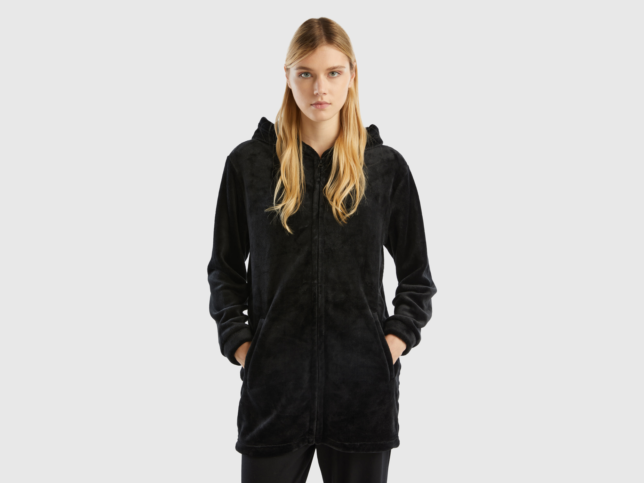 Benetton, Zip-up Robe, size XXS, Black, Women
