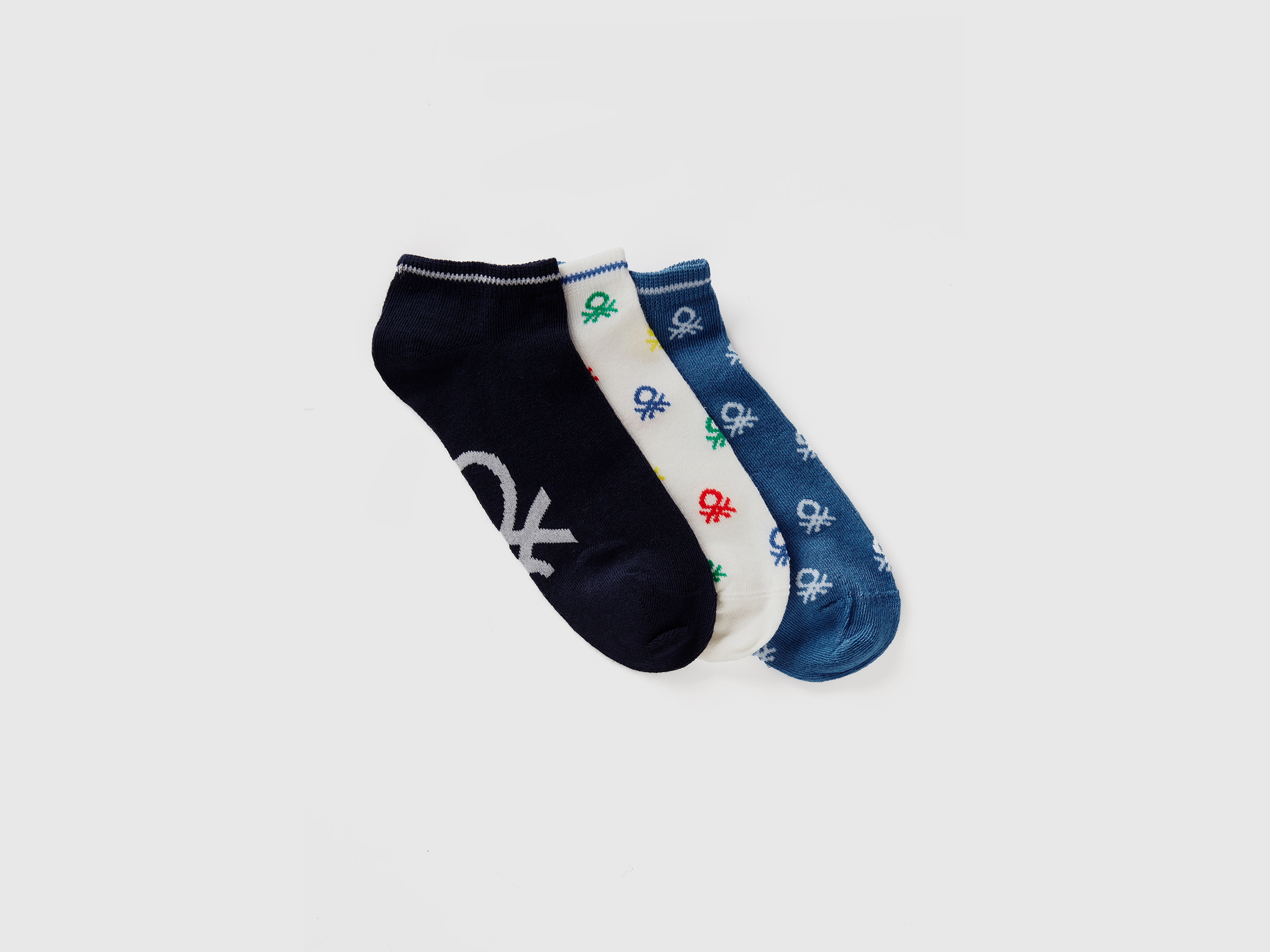 Image of Benetton, White, Blue And Dark Blue Short Socks, size 25-29, Multi-color, Kids