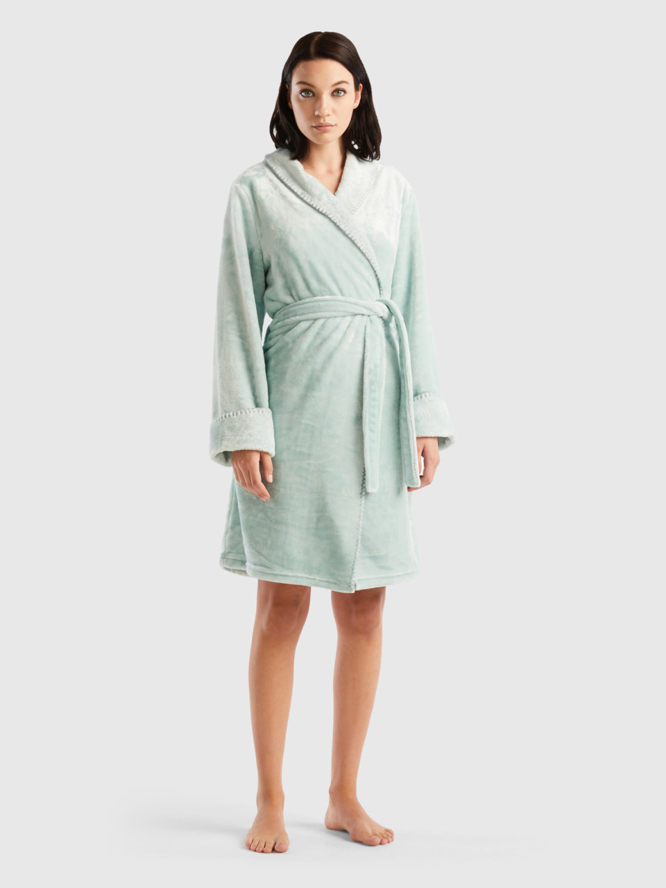 Benetton, Nightgown In Synthetic Fur, Aqua, Women