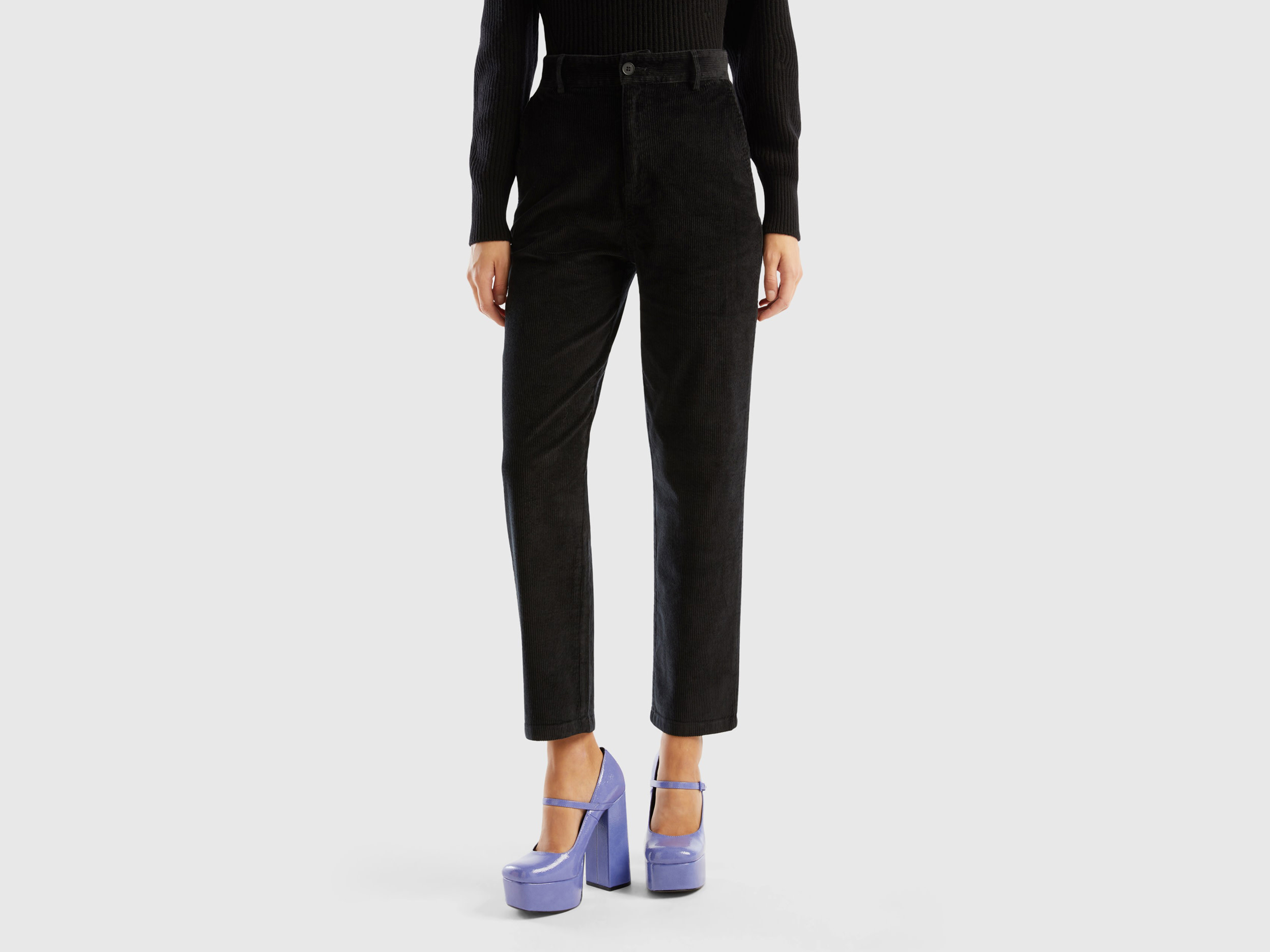 Benetton, Soft Corduroy Trousers, size 8, Black, Women
