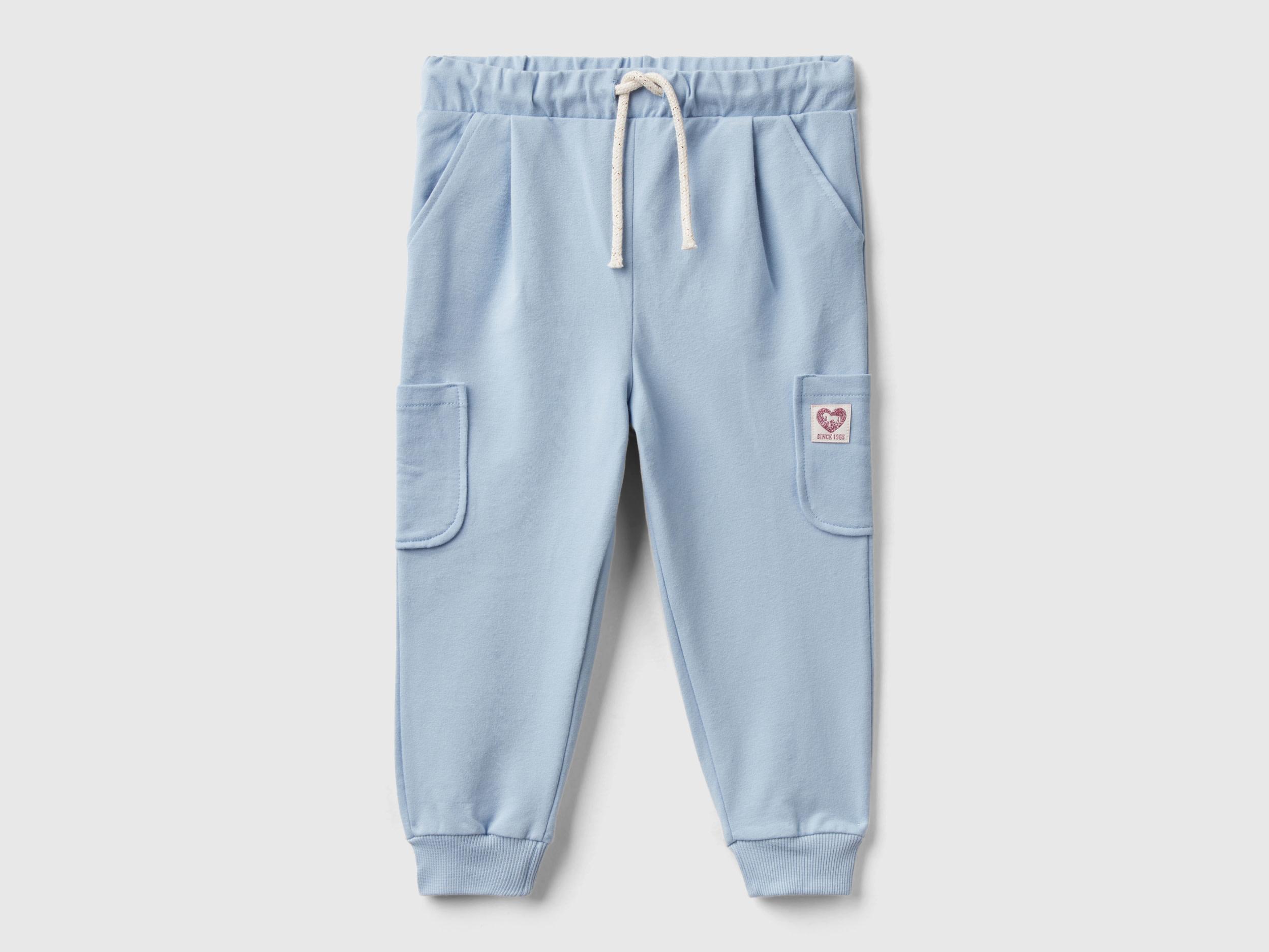 Image of Benetton, Sweat Joggers In Organic Stretch Cotton, size 110, Sky Blue, Kids