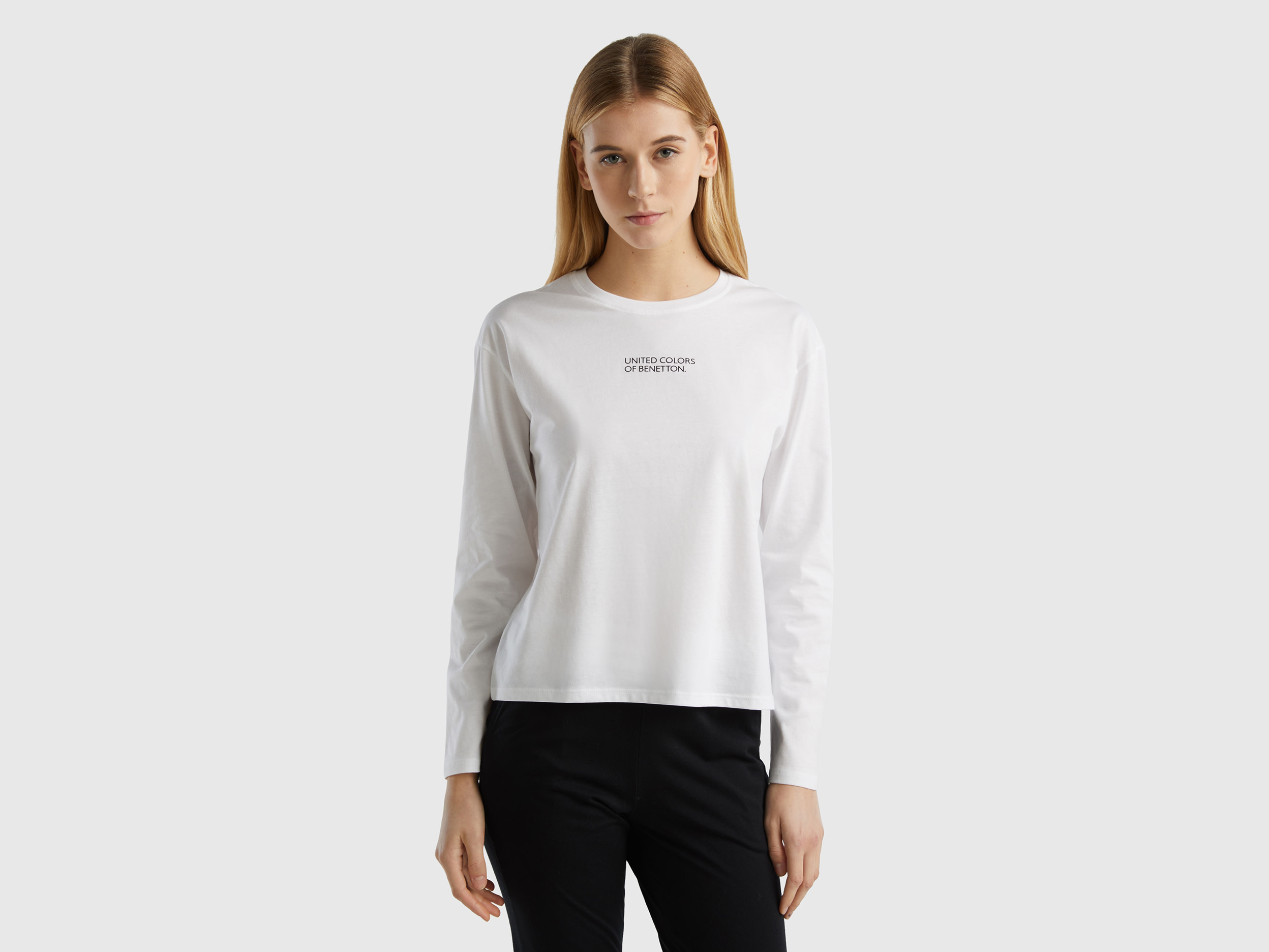 Benetton, T-shirt With Logo Print, size L, White, Women