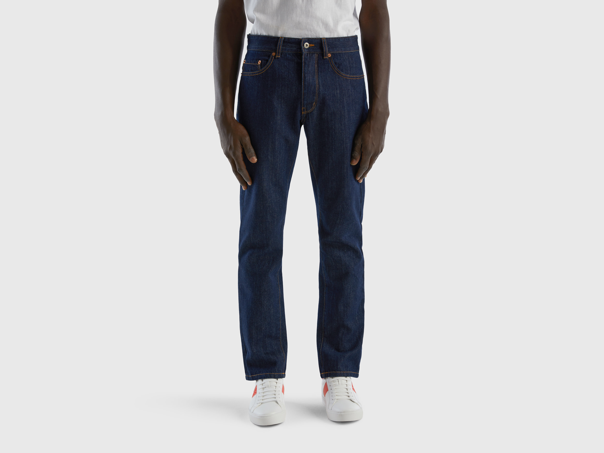 Benetton, Straight Leg 100% Cotton Jeans, size 33, Dark Blue, Men