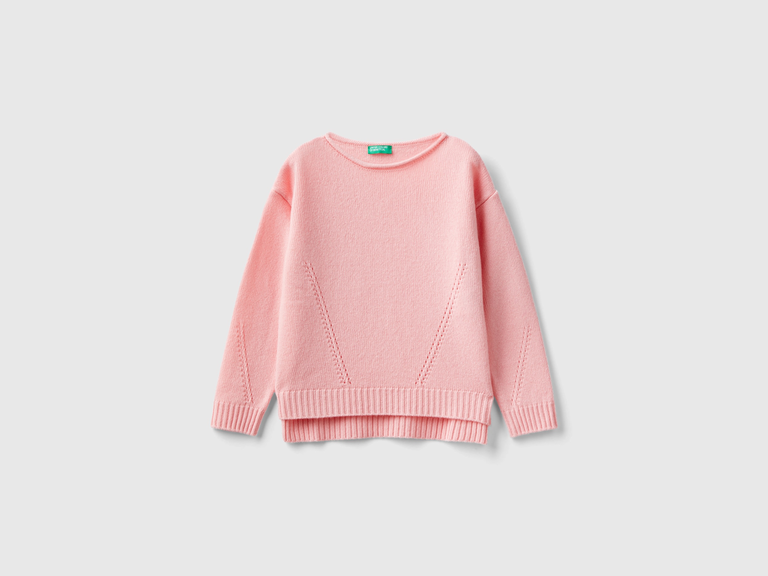 Benetton, Knit Sweater With Playful Stitching, size XL, Pink, Kids