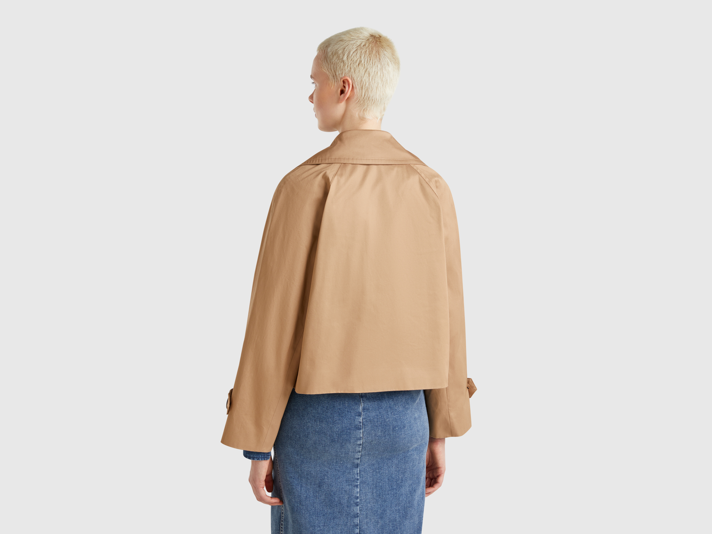 Benetton, Trench Κροπντ Διπλόπετο, size , Καμηλο, Γυναικεία φωτογραφία
