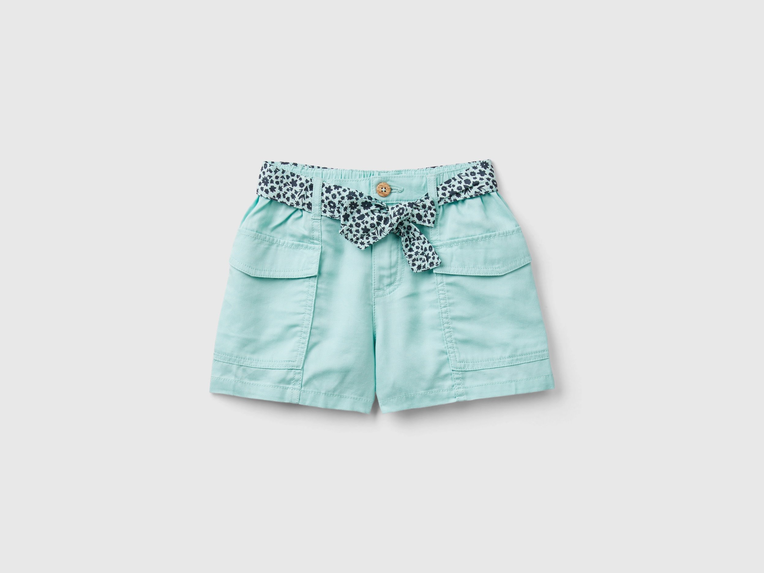 Benetton, Bermuda Fluidi Con Fusciacca, Verde Acqua, Bambini