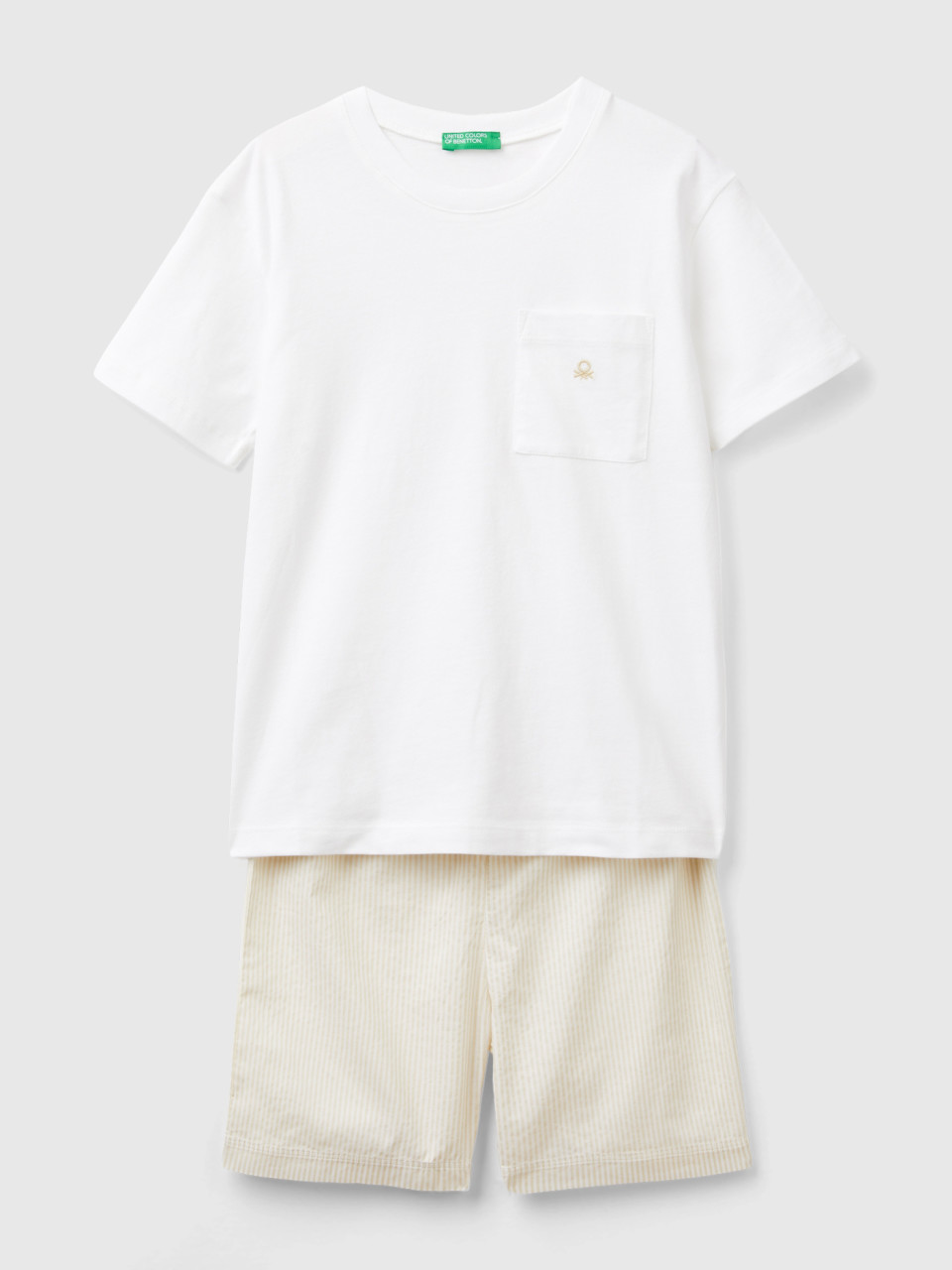 Benetton, Pyjamas With Striped Shorts, White, Kids