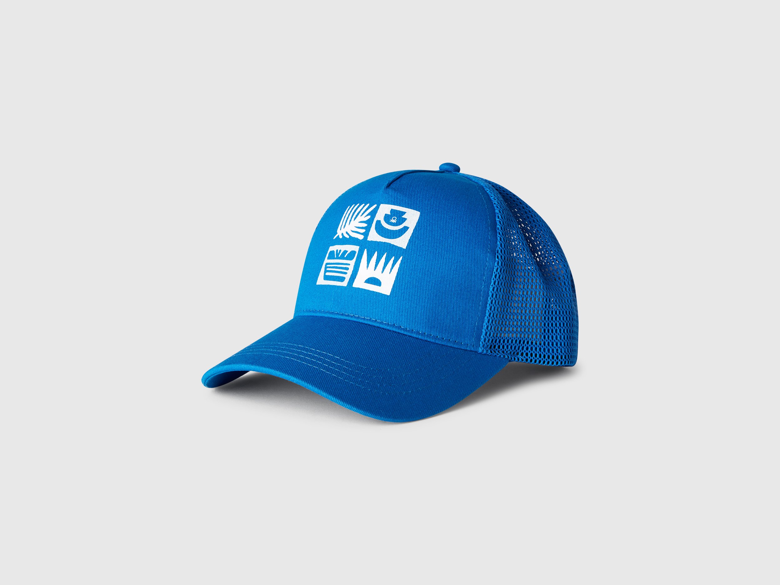 Benetton, Baseball Hat In Cotton And Mesh, size M-L, Aqua, Kids