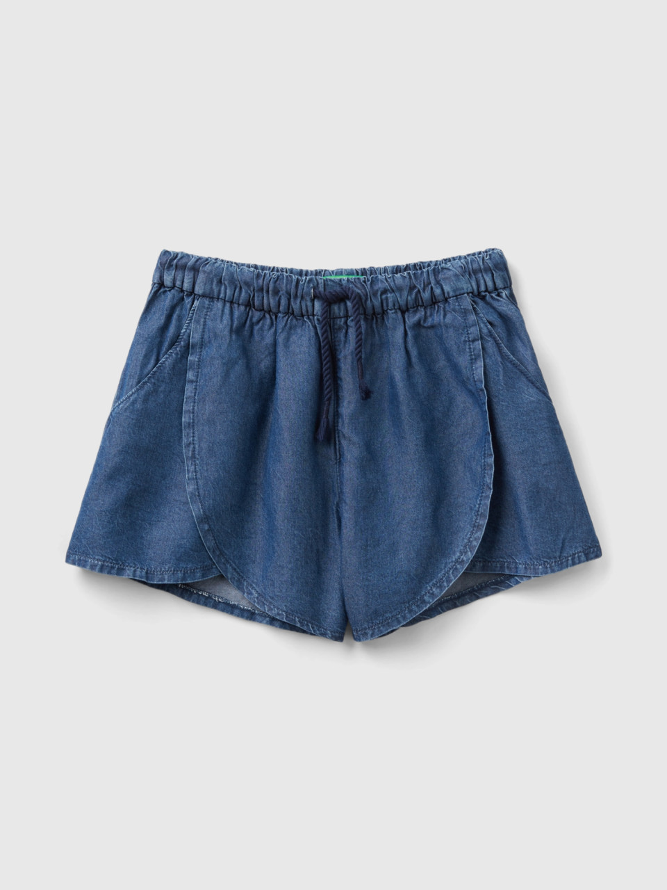 Benetton, Short Trousers In Sustainable Viscose, Blue, Kids