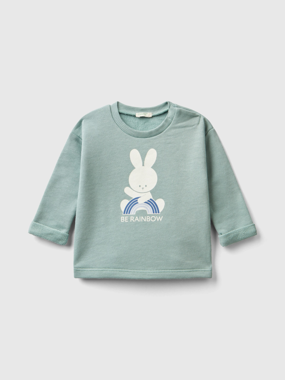 Benetton, Organic Cotton Sweatshirt With Print, Aqua, Kids